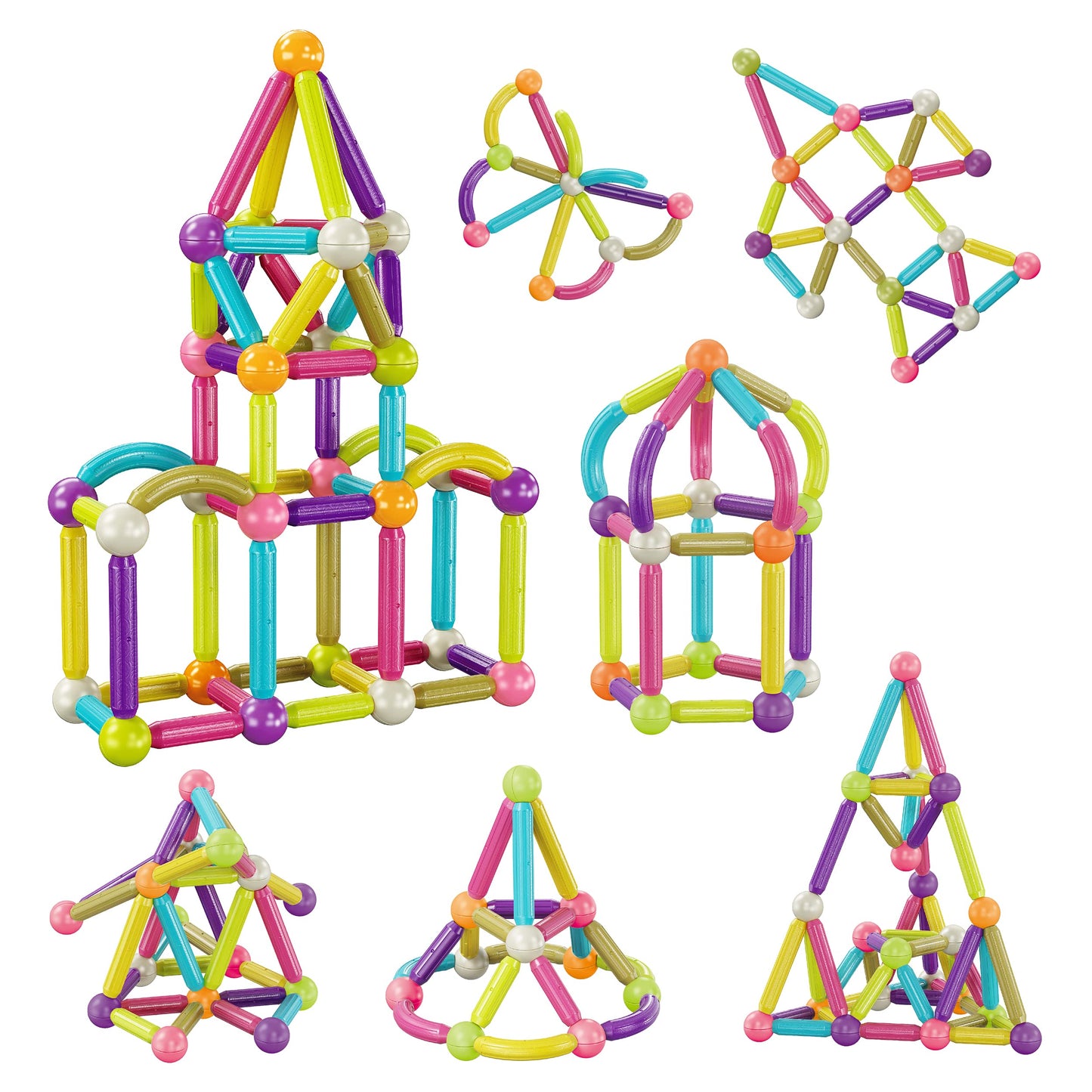 PicassoTiles PTX50 Magnetic Building Sticks – 50-Piece STEM Toy with Storage Bin