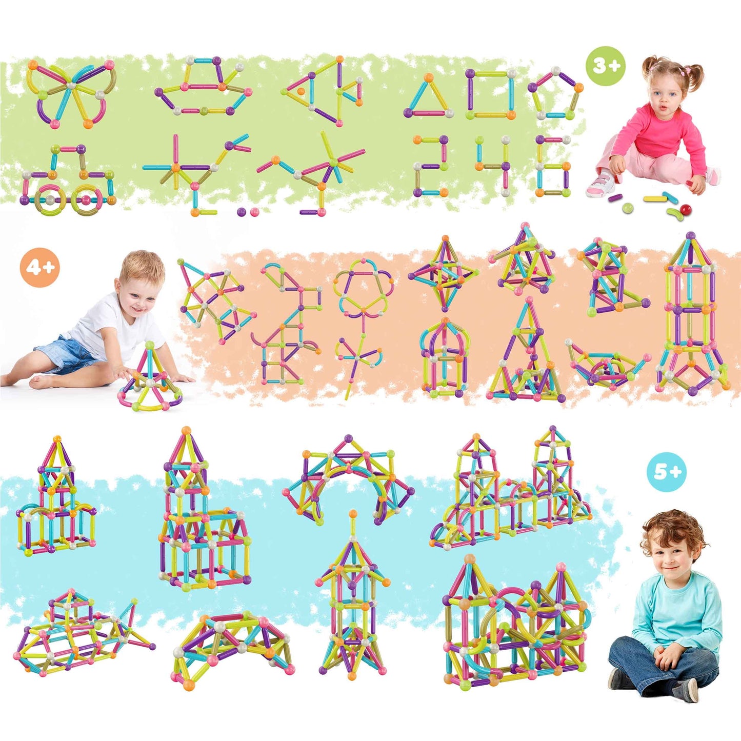 PicassoTiles PTX50 Magnetic Building Sticks – 50-Piece STEM Toy with Storage Bin