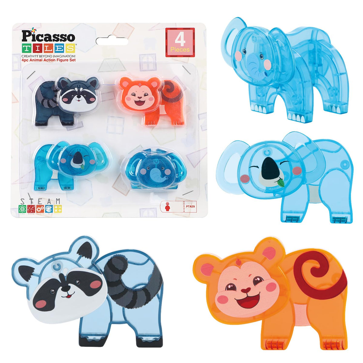 PicassoTiles Animal Friends Magnetic Tile Action Figures – Mix & Match STEM Toy for Ages 3+ PTA29