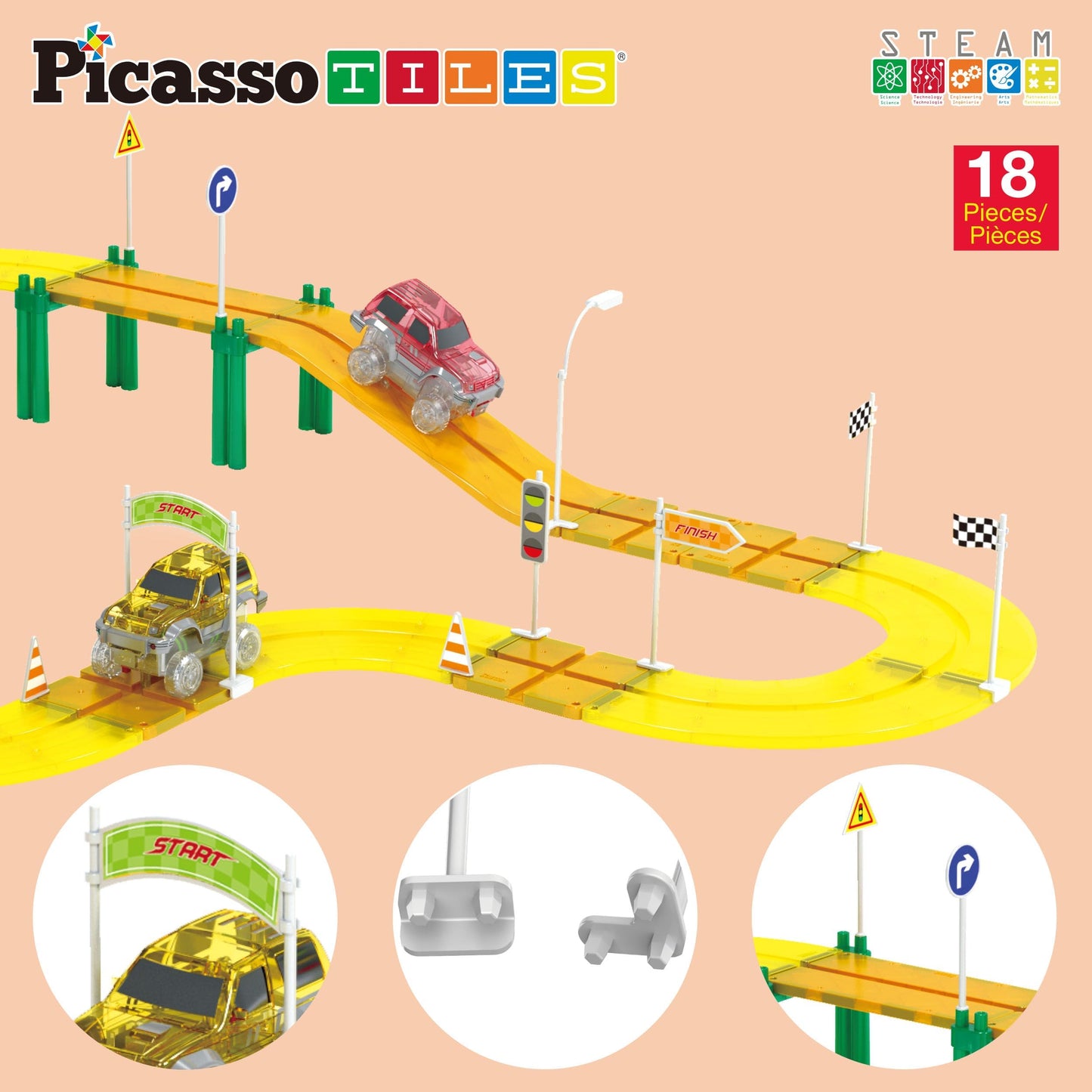 PicassoTiles Magnet Race Track Add-On Kit with Stabilizers & Stickers (Ages 3+)