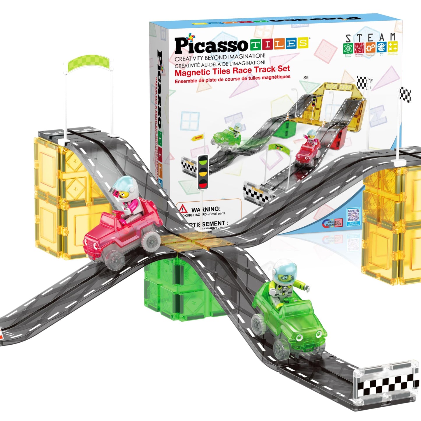 PicassoTiles Magnet Tile Race Car Track Kit PTR05 – STEM Building Blocks