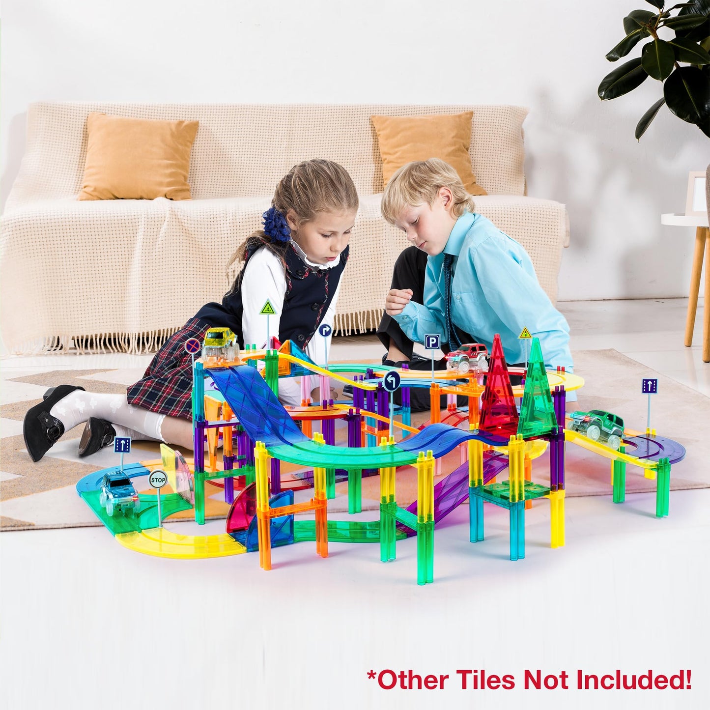 PicassoTiles Race Track Add-On 12pc – 5 Styles Magnetic Rail Set for STEM Play