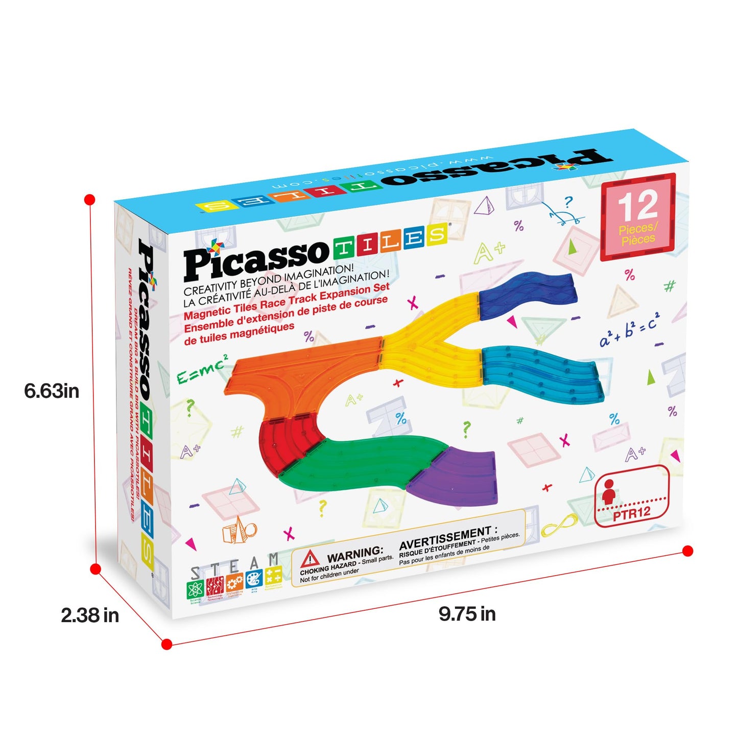 PicassoTiles Race Track Add-On 12pc – 5 Styles Magnetic Rail Set for STEM Play