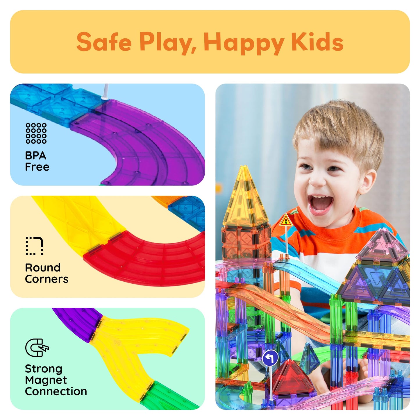 PicassoTiles Race Track Add-On 12pc – 5 Styles Magnetic Rail Set for STEM Play