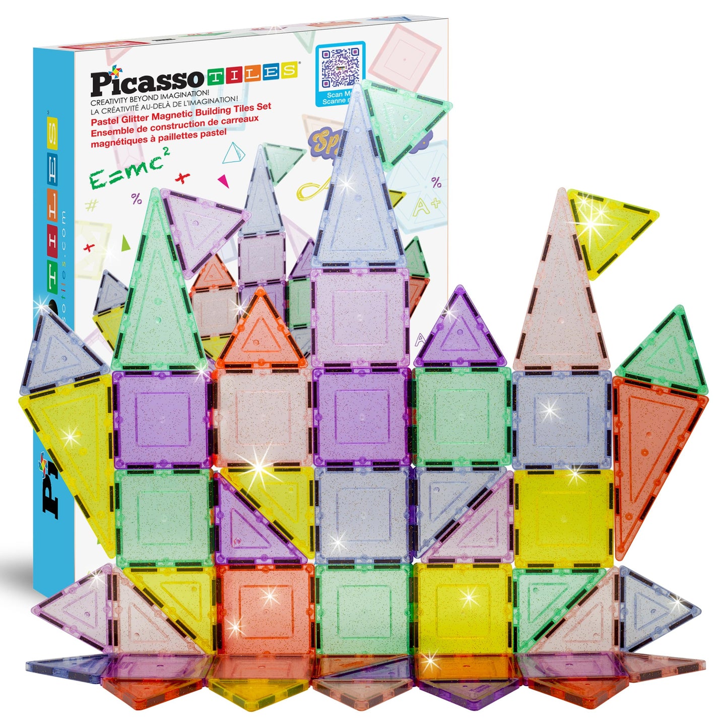 PicassoTiles Magnetic Tiles Blocks PTJ48 — Reflective Leaf Flakes STEM Building Set