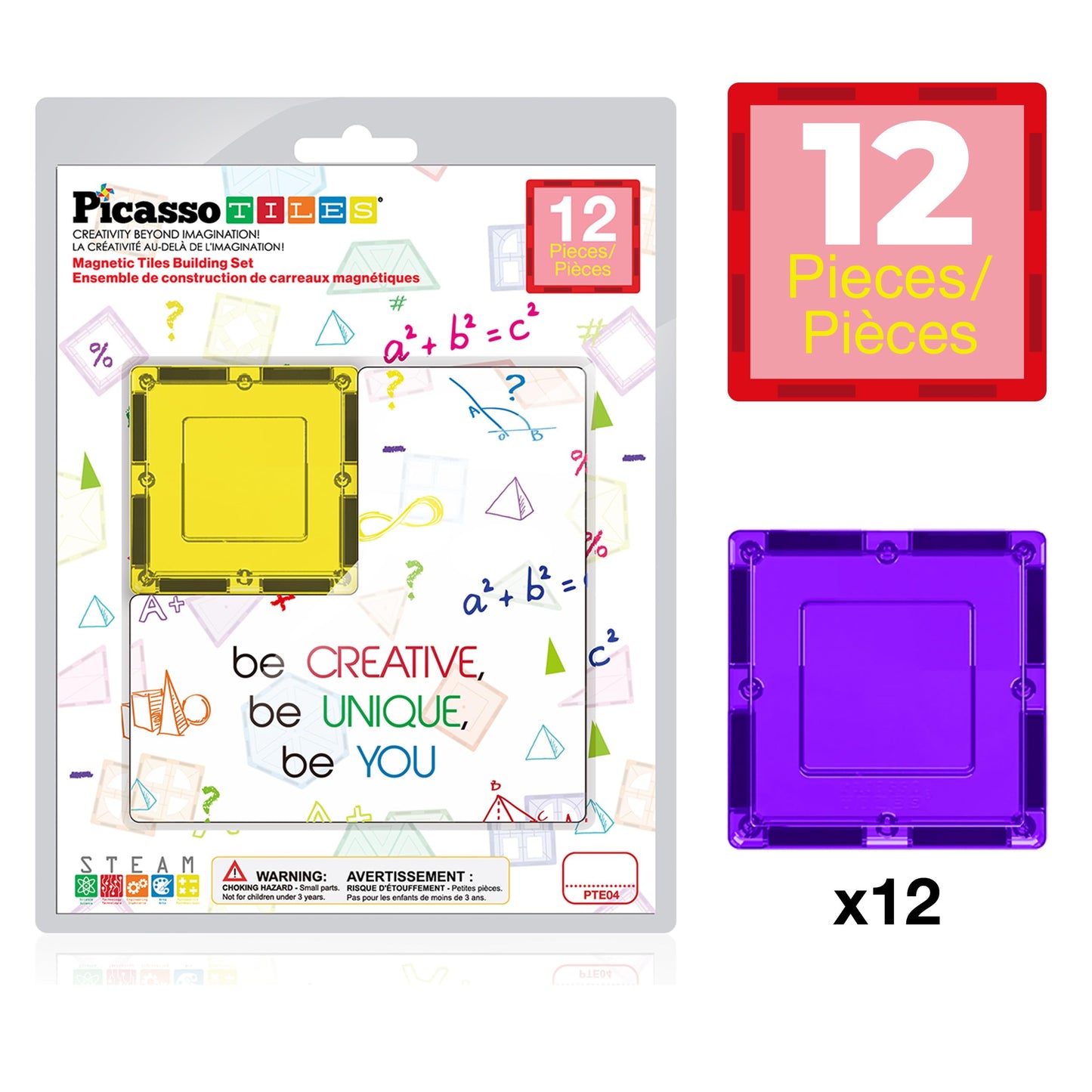 PicassoTiles Expansion Square Pack - Magnetic Construction Tiles for Kids STEM Learning