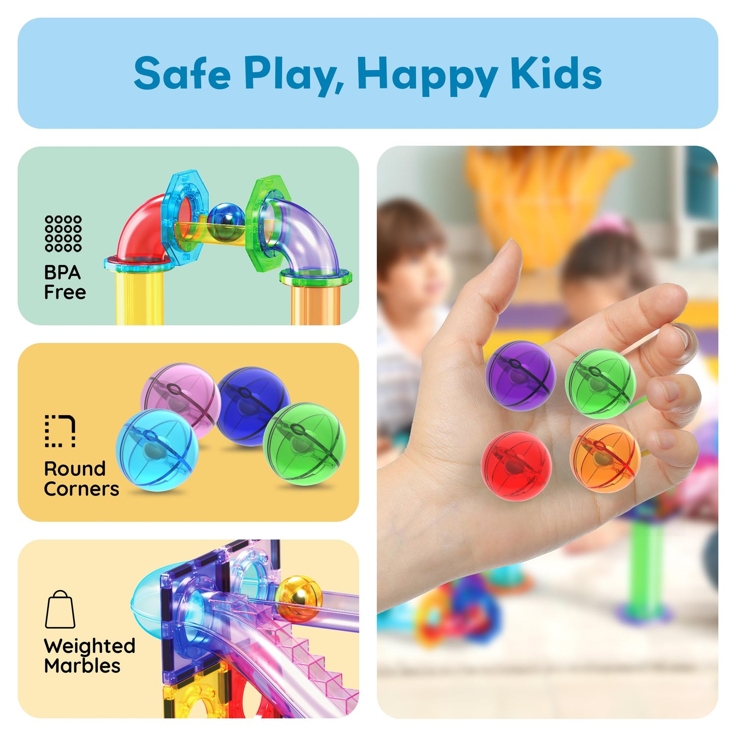 PicassoTiles 8pc Marbles – Magnetic Track Tiles STEM Toy for Kids 3+