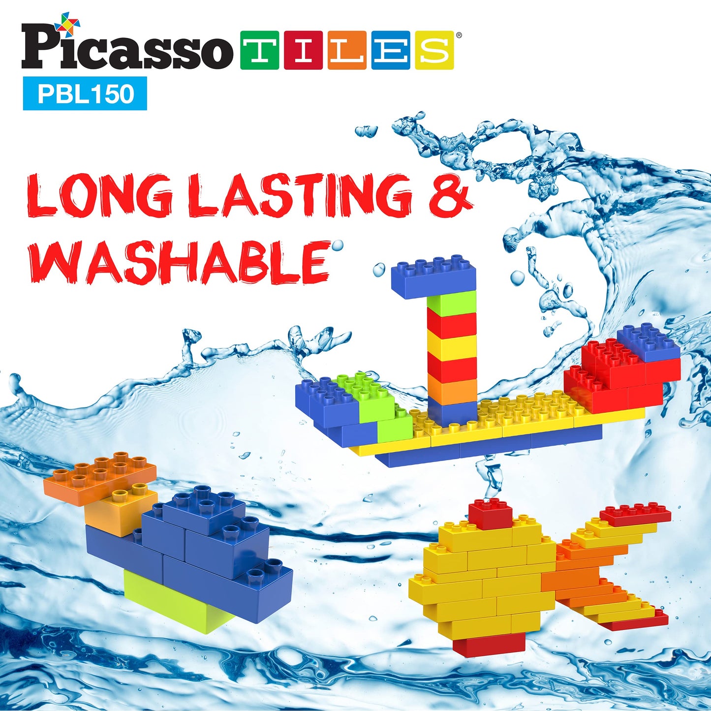 PicassoTiles 150-Piece Large Construction Brick Set | Creative STEM Play for Kids 3+