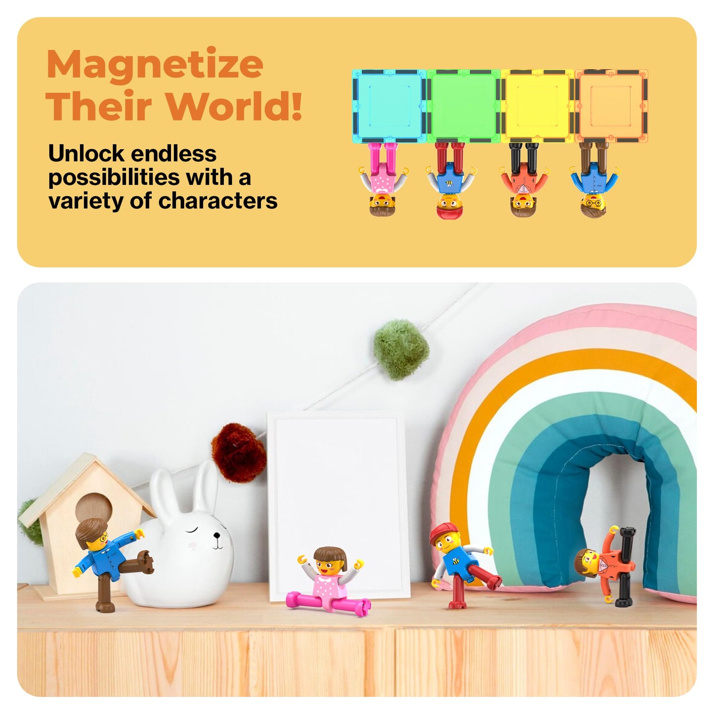 PicassoTiles 4-Piece Magnetic Family Figures | STEM Play Expansion (Ages 3+)
