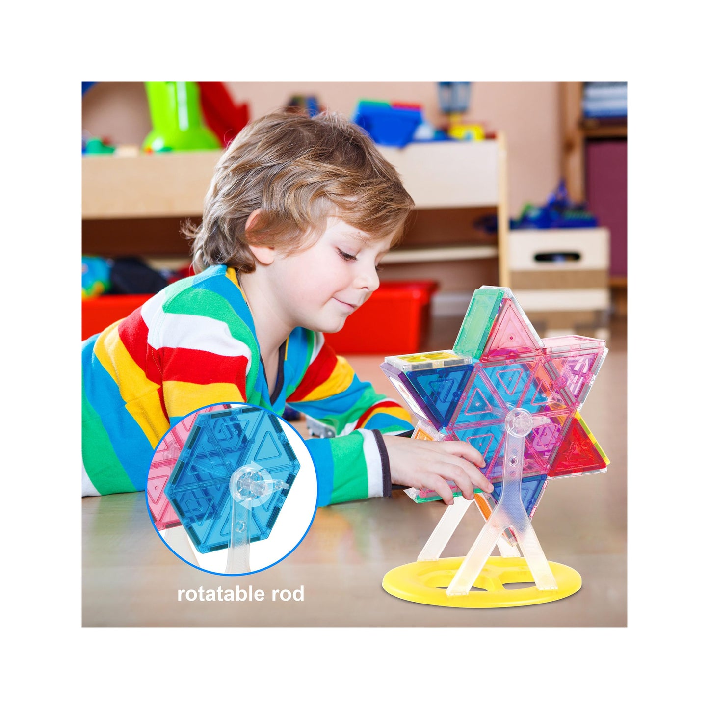 PicassoTiles Ferris Wheel Magnet Tile Set – 360° Rotating STEM Building Kit (Ages 3+)