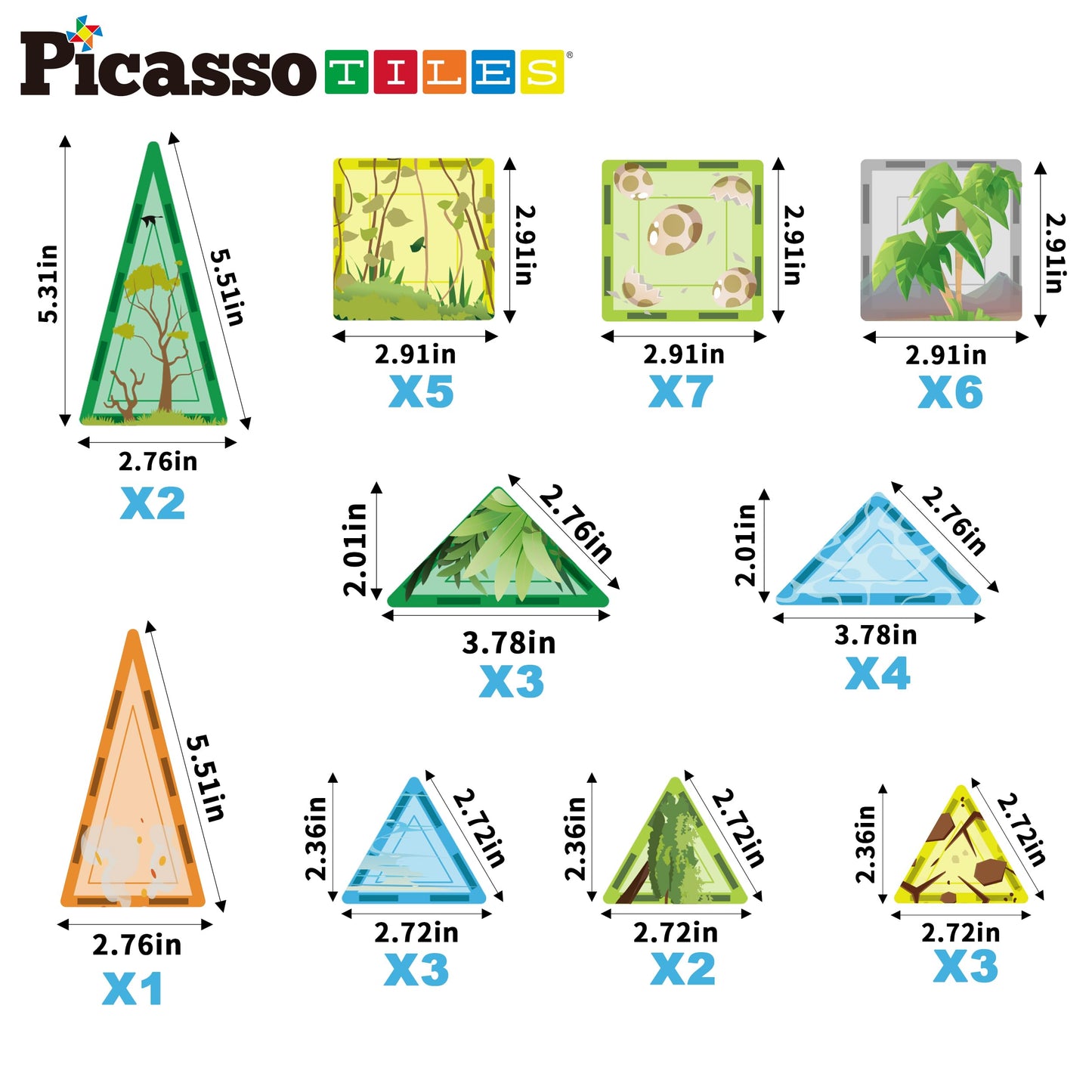 PicassoTiles Magnet Tiles Set Safari Animals & Dinosaurs – 16 Action Figures, STEM Toys for Toddlers 3+, PTQ28