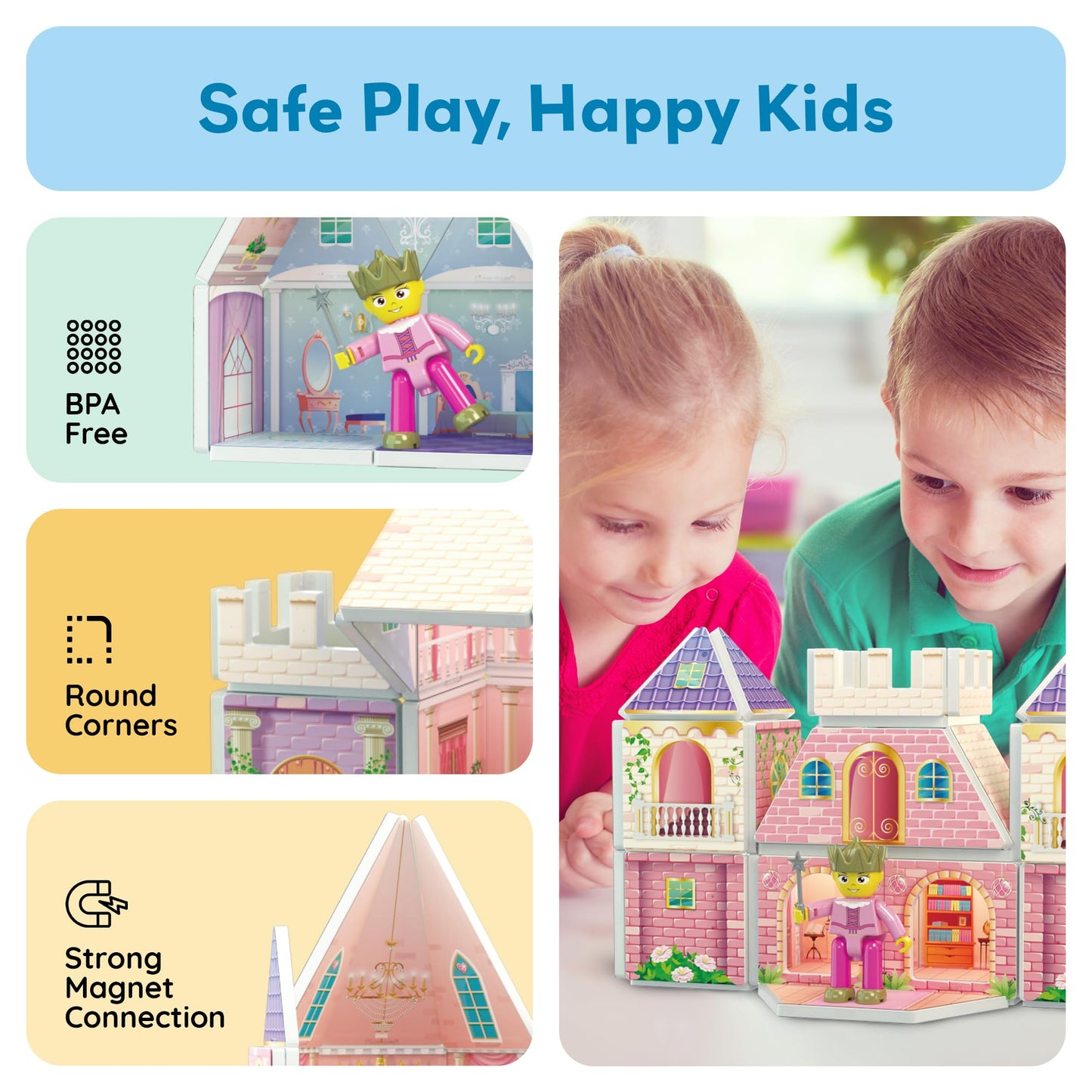 PicassoTiles 60pc Magnetic Princess Castle Building Set – STEM Toy for Ages 3–8 (PTQ04)