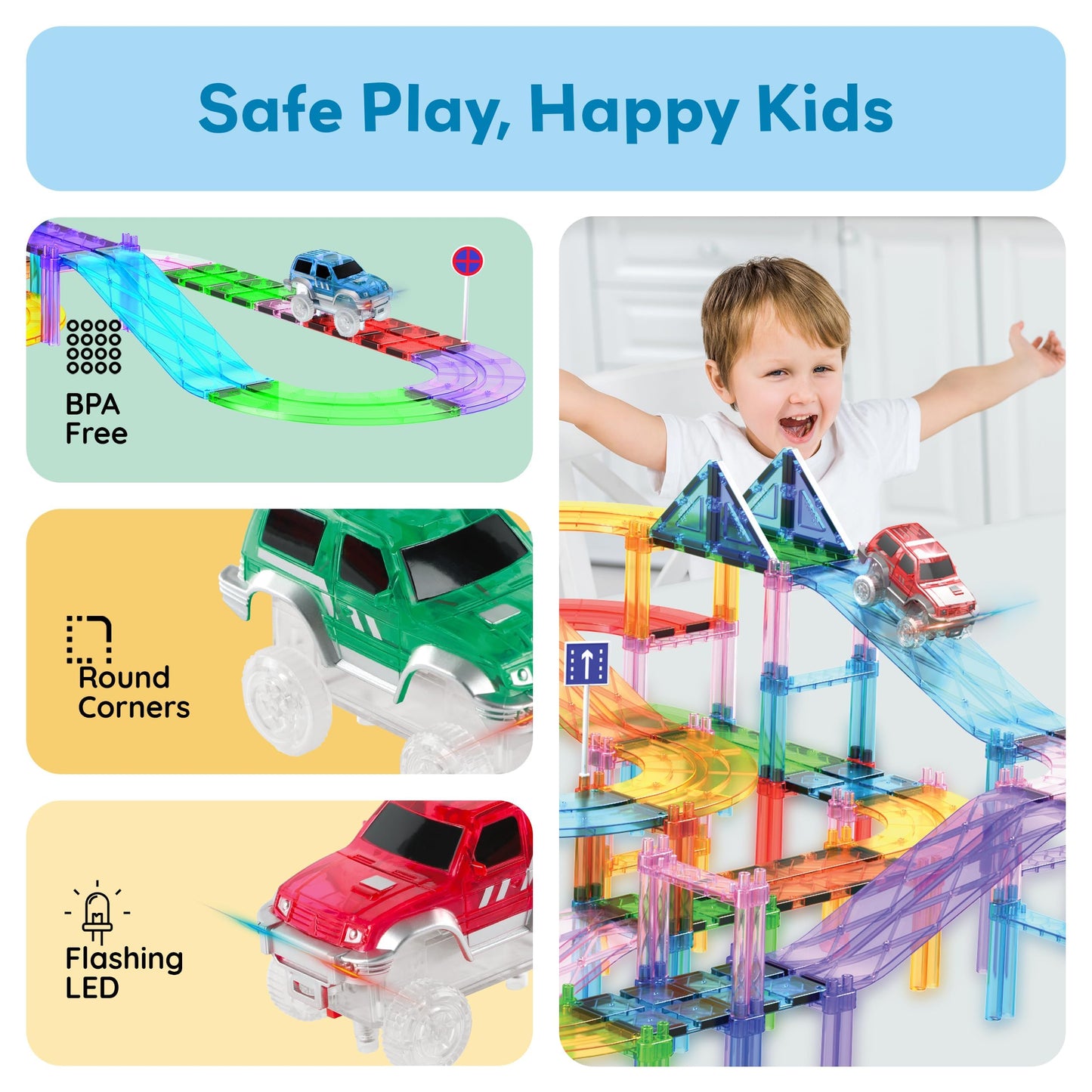 PicassoTiles 3 LED Magnetic Race Cars Set | Lights, STEM Building Kit for Kids 3+
