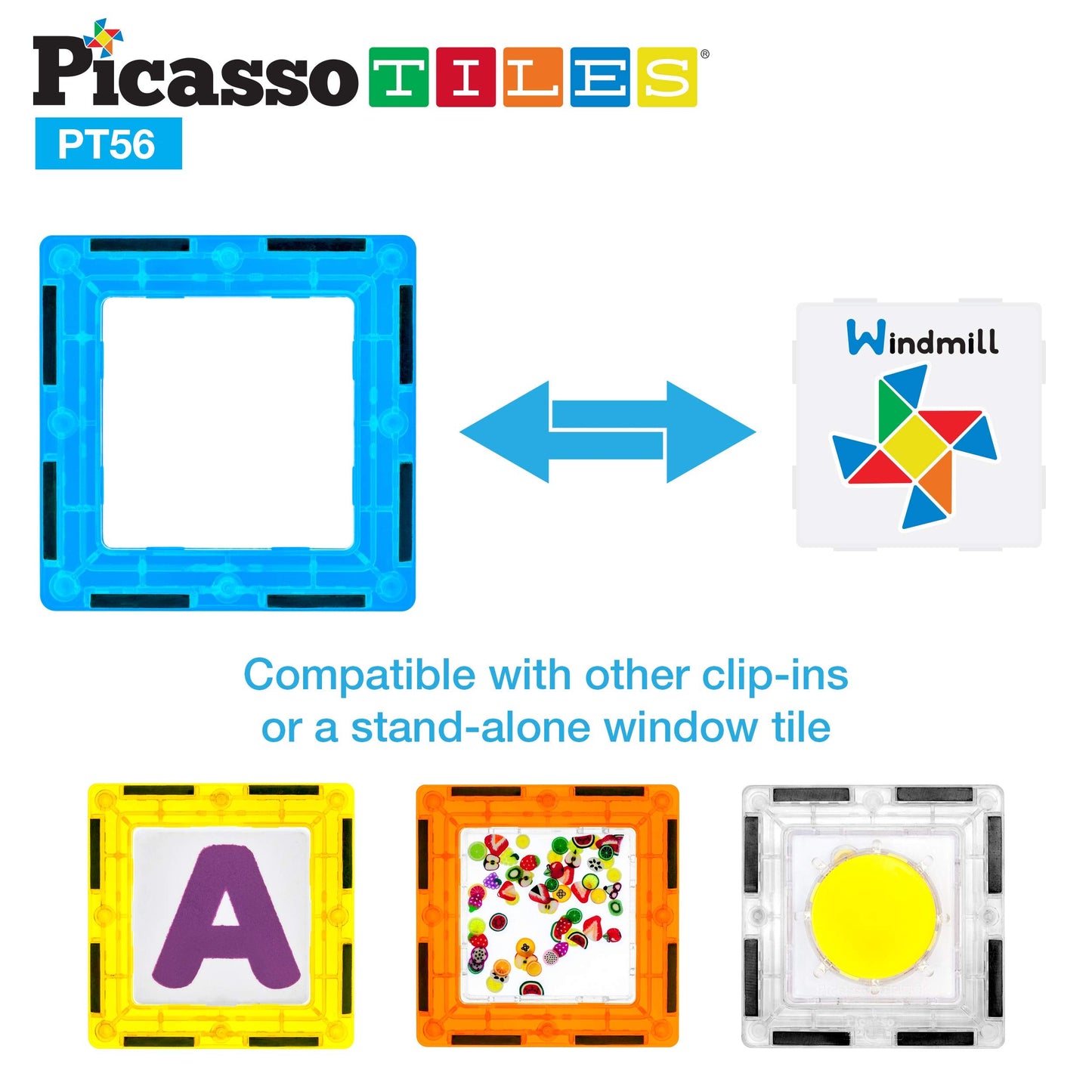 PicassoTiles 56-Piece Magnetic Building Blocks with Graphic Inserts | STEM Learning Kit