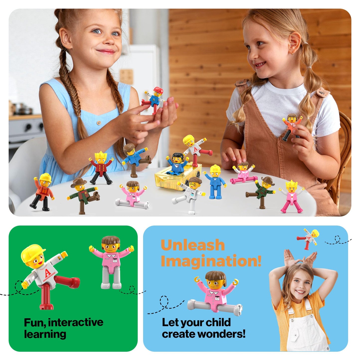 PicassoTiles Magnetic Figure Playset – 15pc Rotatable Characters for Creative Building & STEM Fun