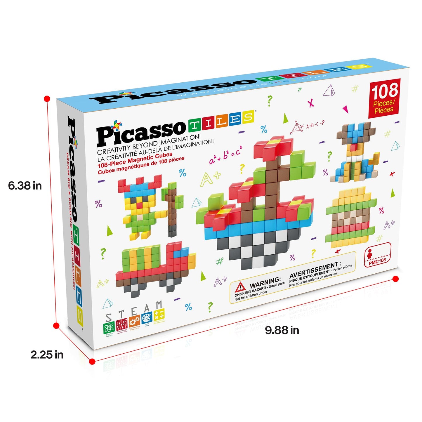 PicassoTiles 108pcs Magnetic Puzzle Cubes – STEM Building Toy for Kids 3+