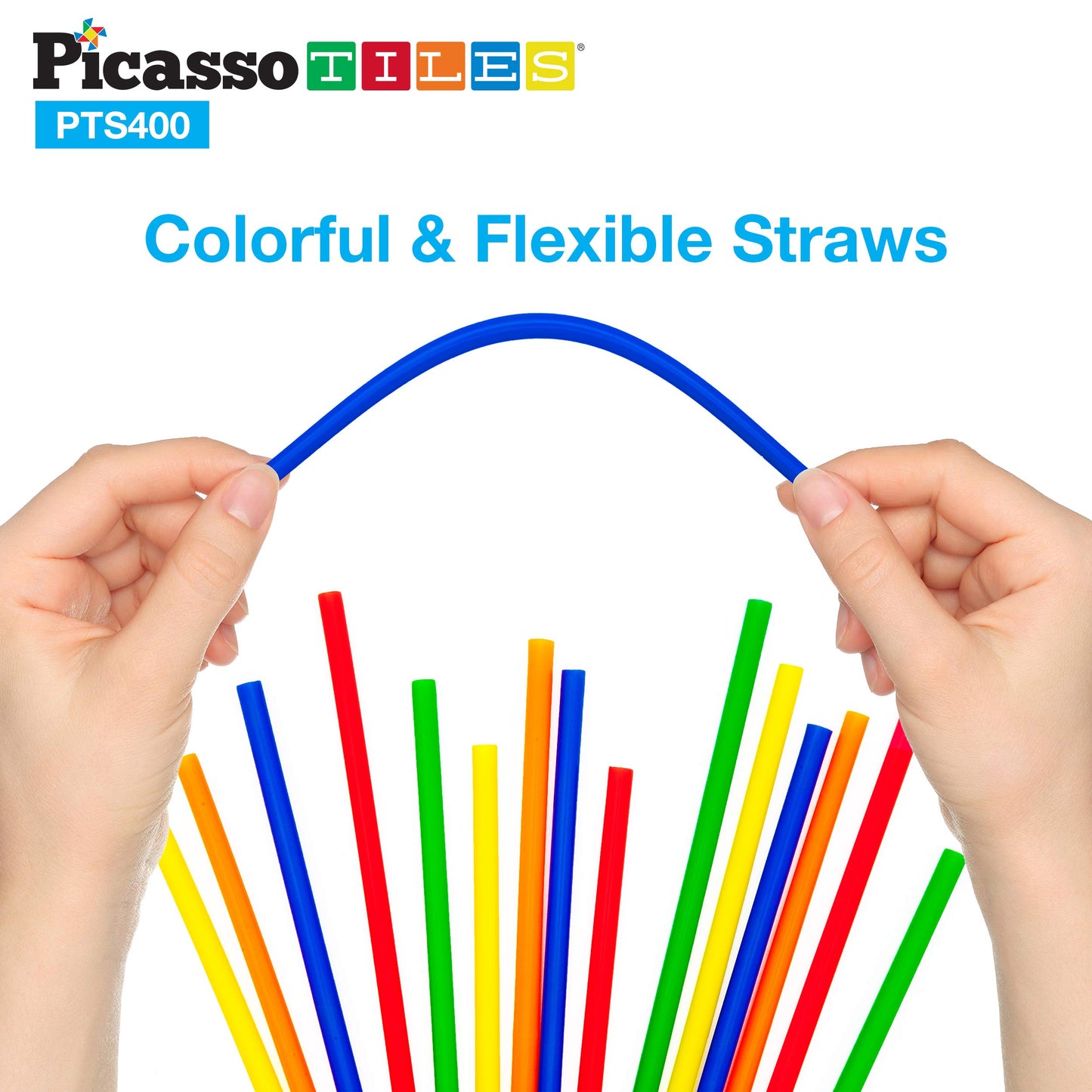 PicassoTiles 400pc Straw Building Set – STEM Learning Interlocking Construction Toy for Kids 3+