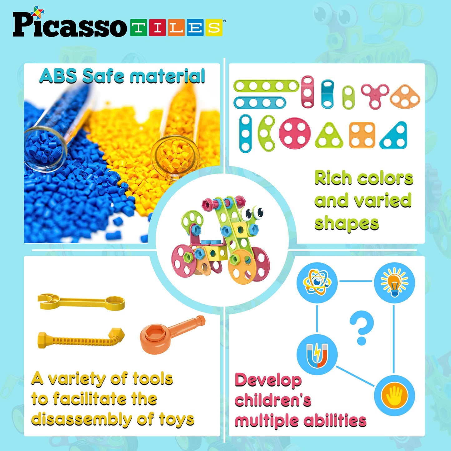PicassoTiles 115-Piece Building Blocks Set | STEM Toy for Kids 3+ | Free IdeaBook