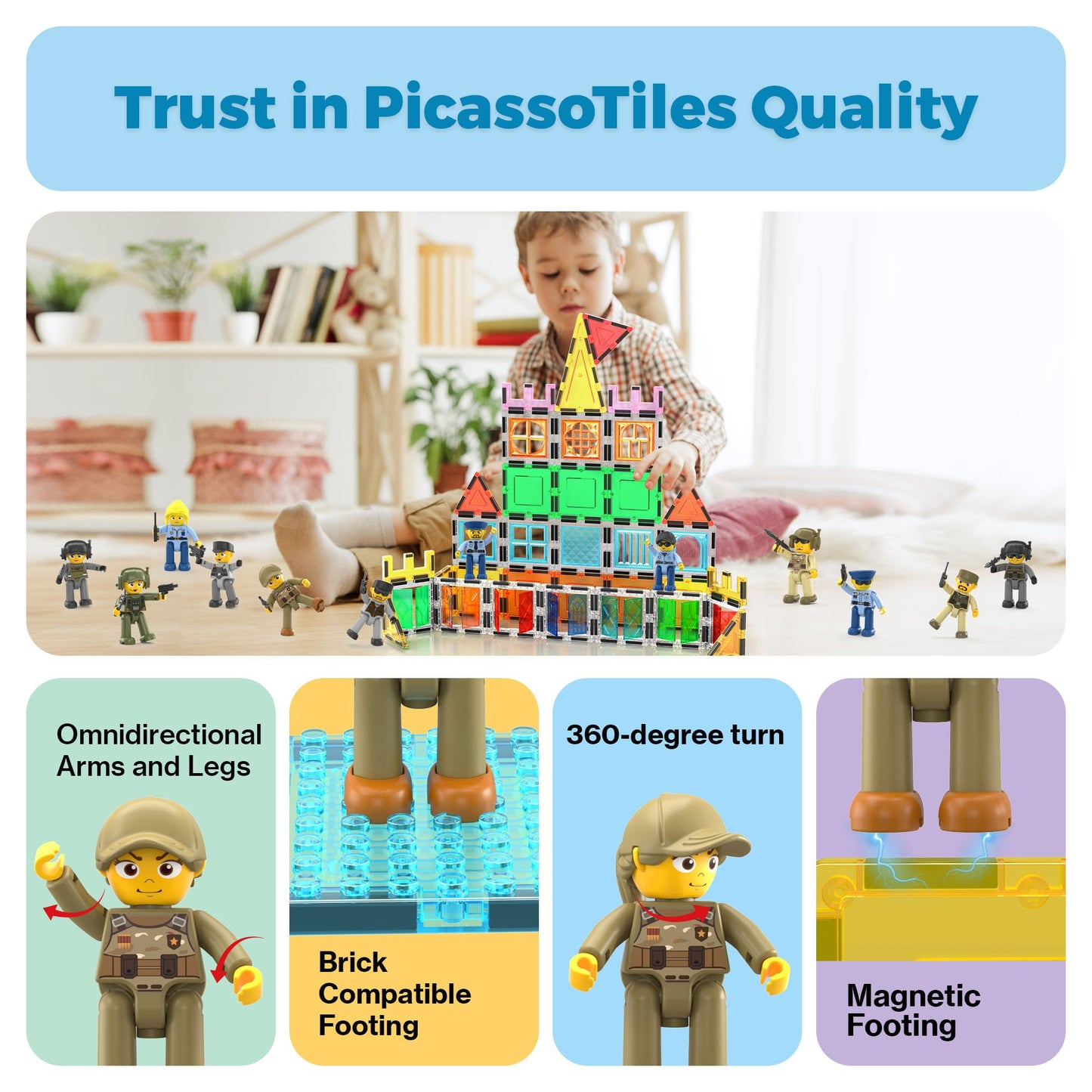 PicassoTiles Magnetic Action Figures – Law Enforcement Set PTA12 | STEM Building Tiles