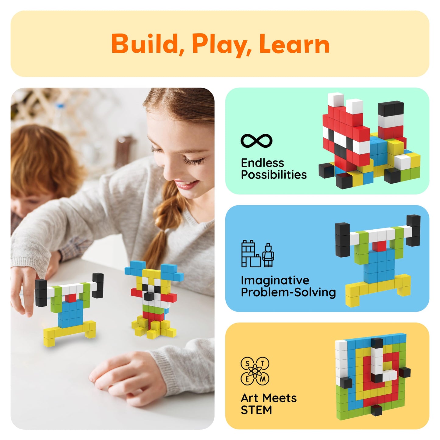 PicassoTiles 100pc Pixel Magnetic Puzzle Cubes | Mix & Match STEM Building Blocks