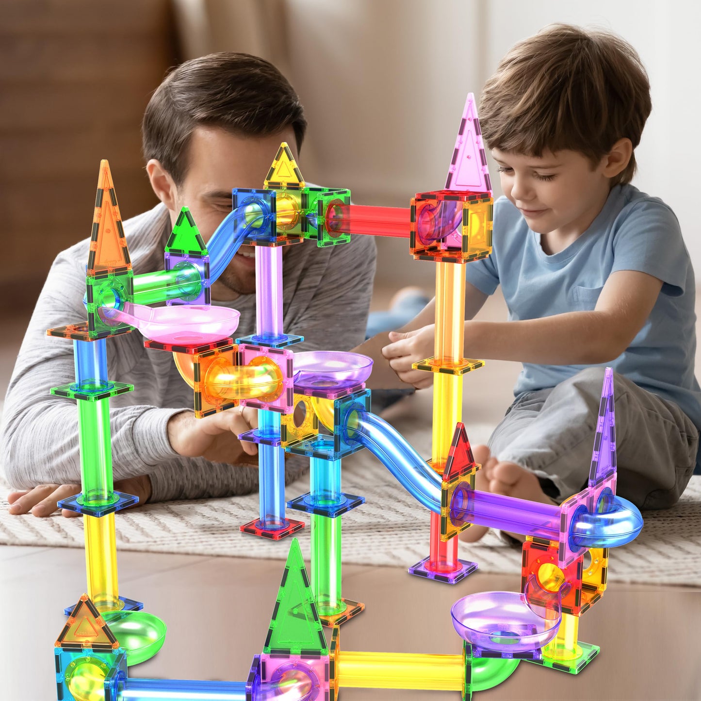PicassoTiles 150pc Magnetic Marble Run Track Set – STEM Building Toy for Kids 3+
