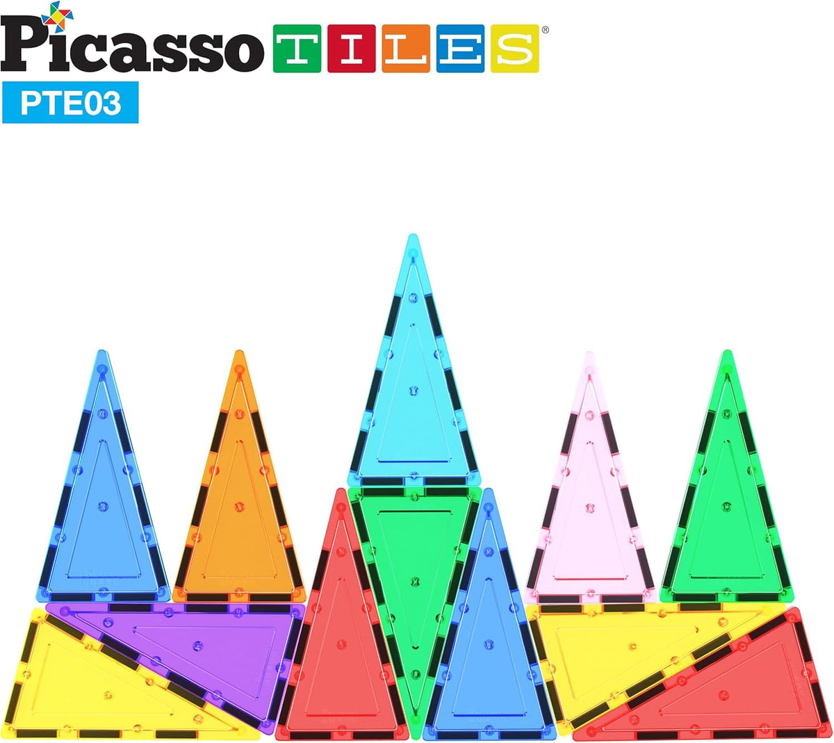 PicassoTiles 12pc Isosceles Triangle Magnet Tiles – STEM Building Set Expansion