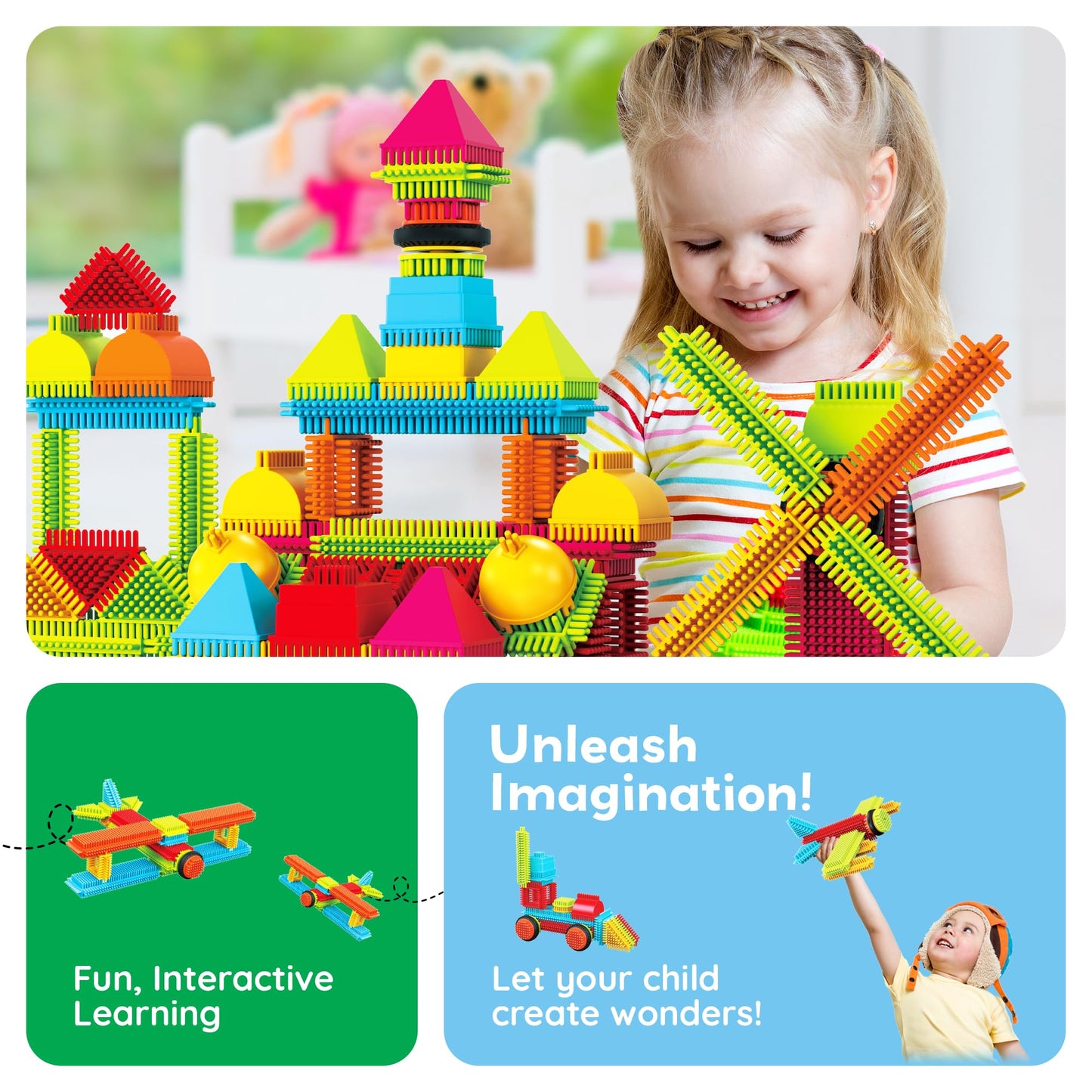 PicassoTiles 120pcs Hedgehog Interlocking Blocks – STEM Learning Toy PTB120