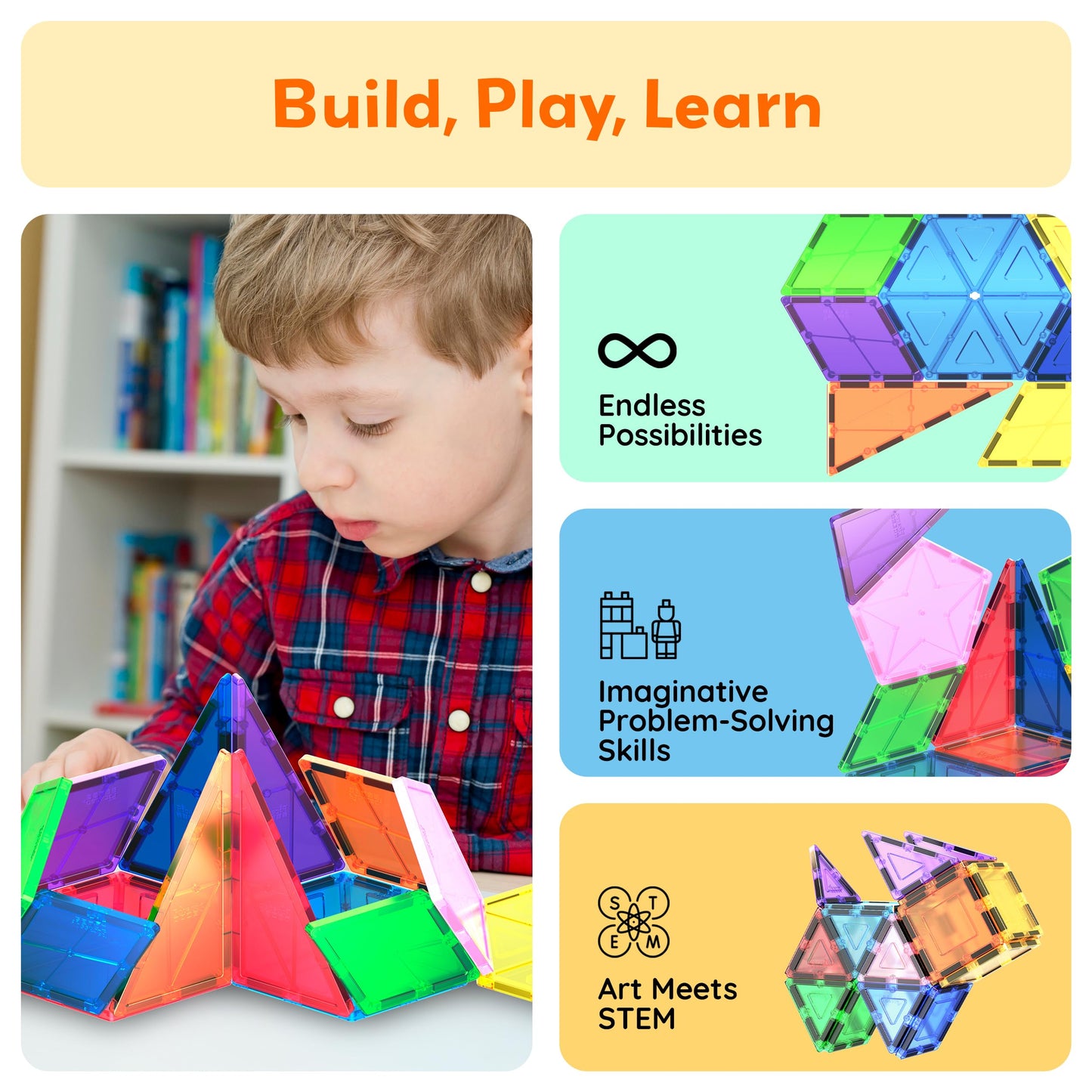 PicassoTiles Geometry Shape Magnet Tiles – Magnetic Building Set for STEM Learning (PT16)