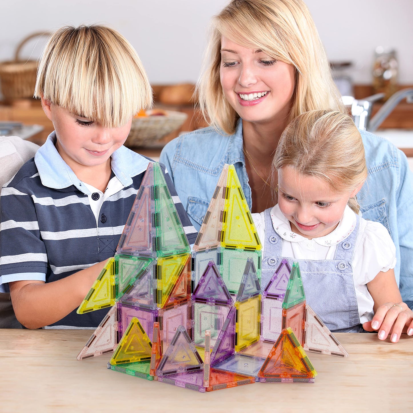 PicassoTiles Magnetic Tiles Blocks PTJ48 — Reflective Leaf Flakes STEM Building Set