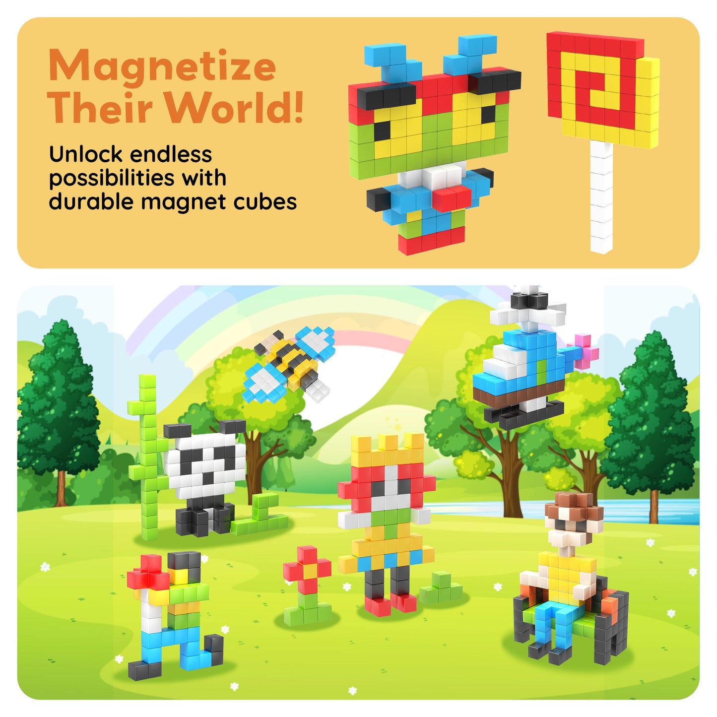 PicassoTiles 100pc Pixel Magnetic Puzzle Cubes | Mix & Match STEM Building Blocks