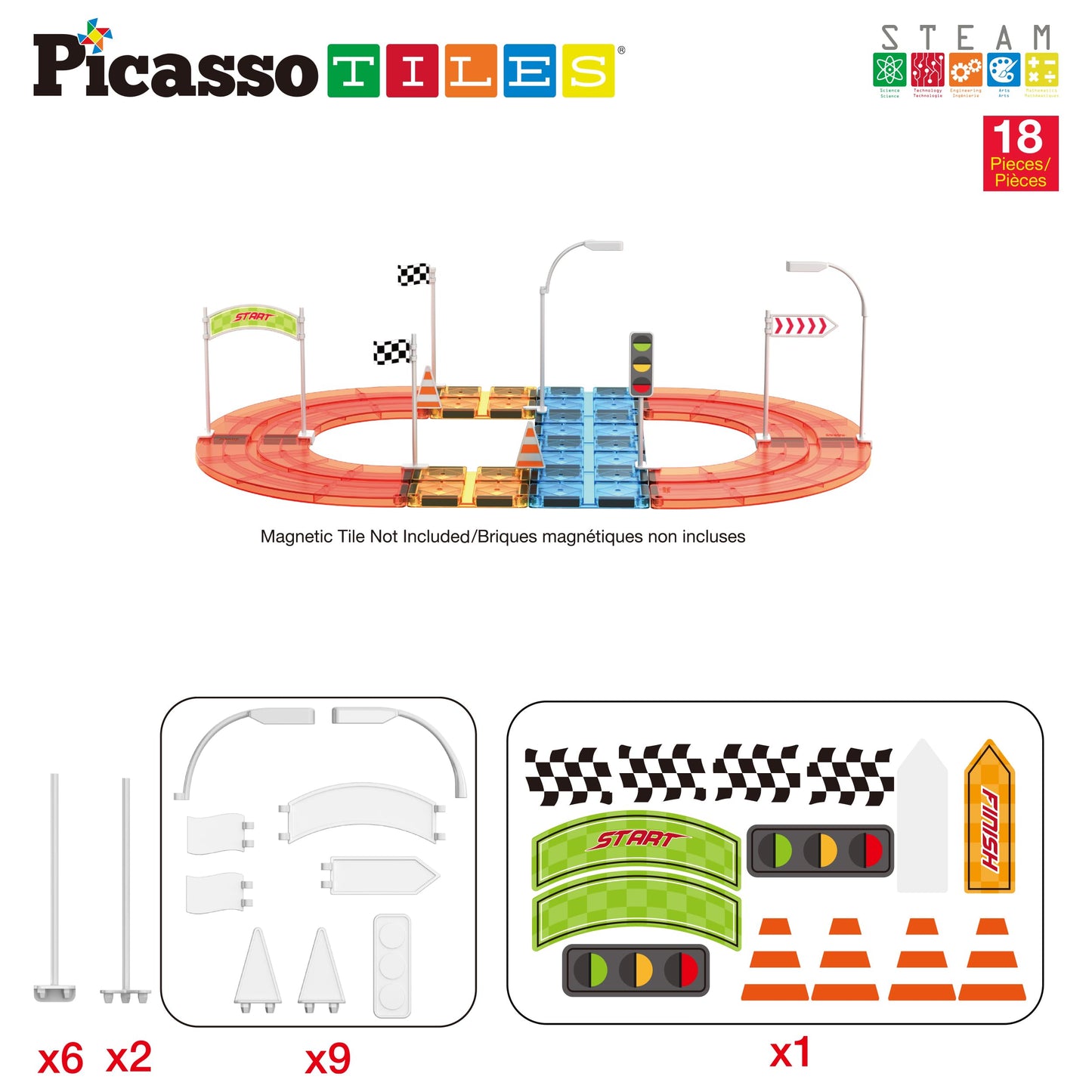 PicassoTiles Magnet Race Track Add-On Kit with Stabilizers & Stickers (Ages 3+)