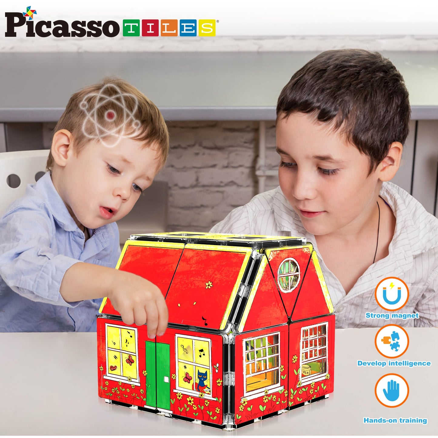 PicassoTiles Pete the Cat Home Theme Magnetic Tiles | STEM Building Blocks for Kids 3+