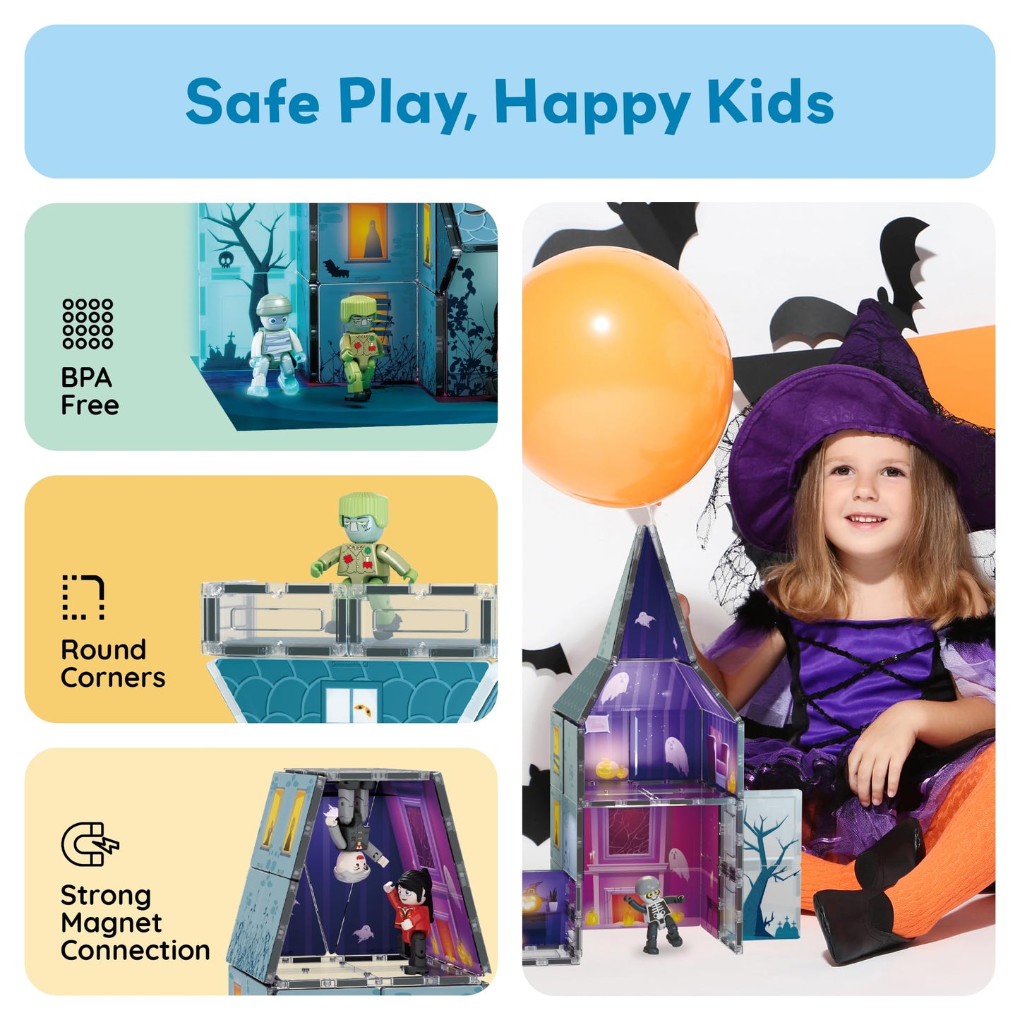 PicassoTiles Haunted House Magnet Tile Set – 8 Figures, STEM Education, Halloween Theme