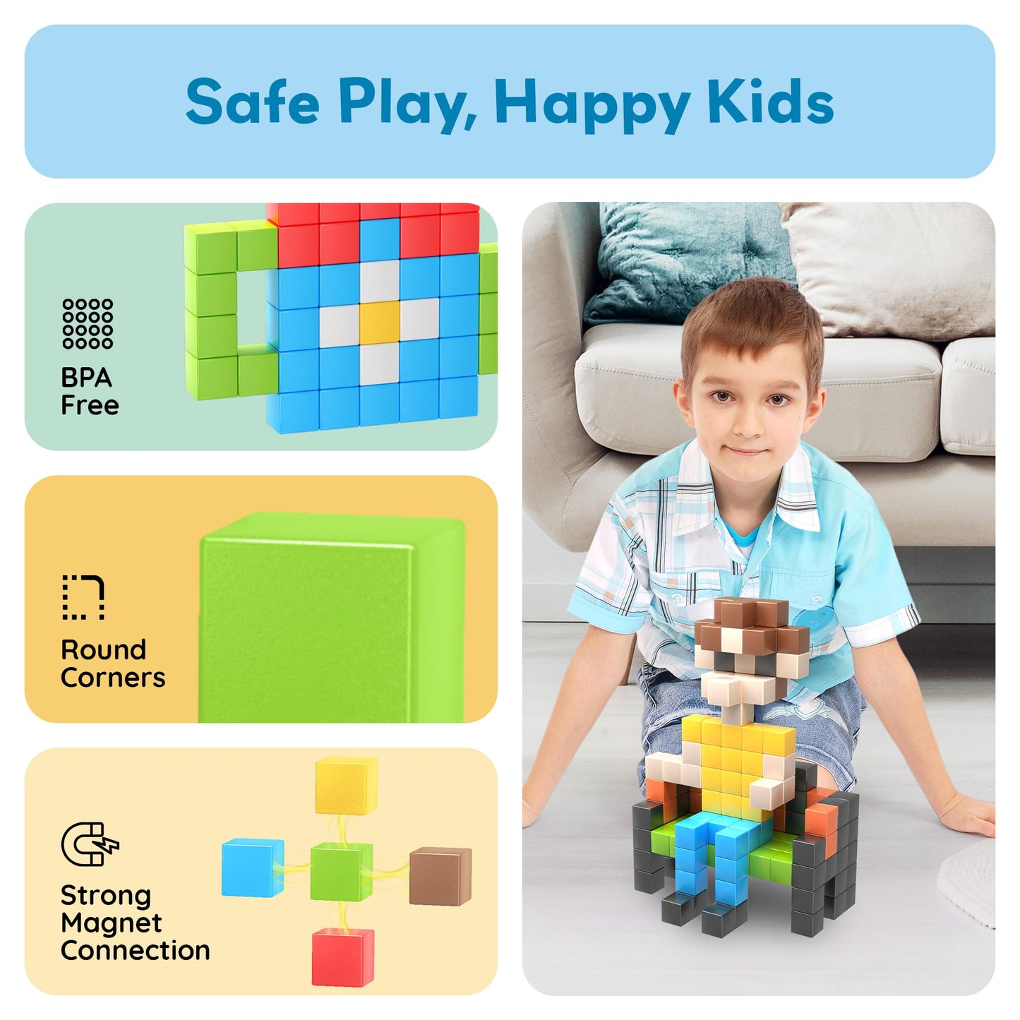 PicassoTiles 108pcs Magnetic Puzzle Cubes – STEM Building Toy for Kids 3+
