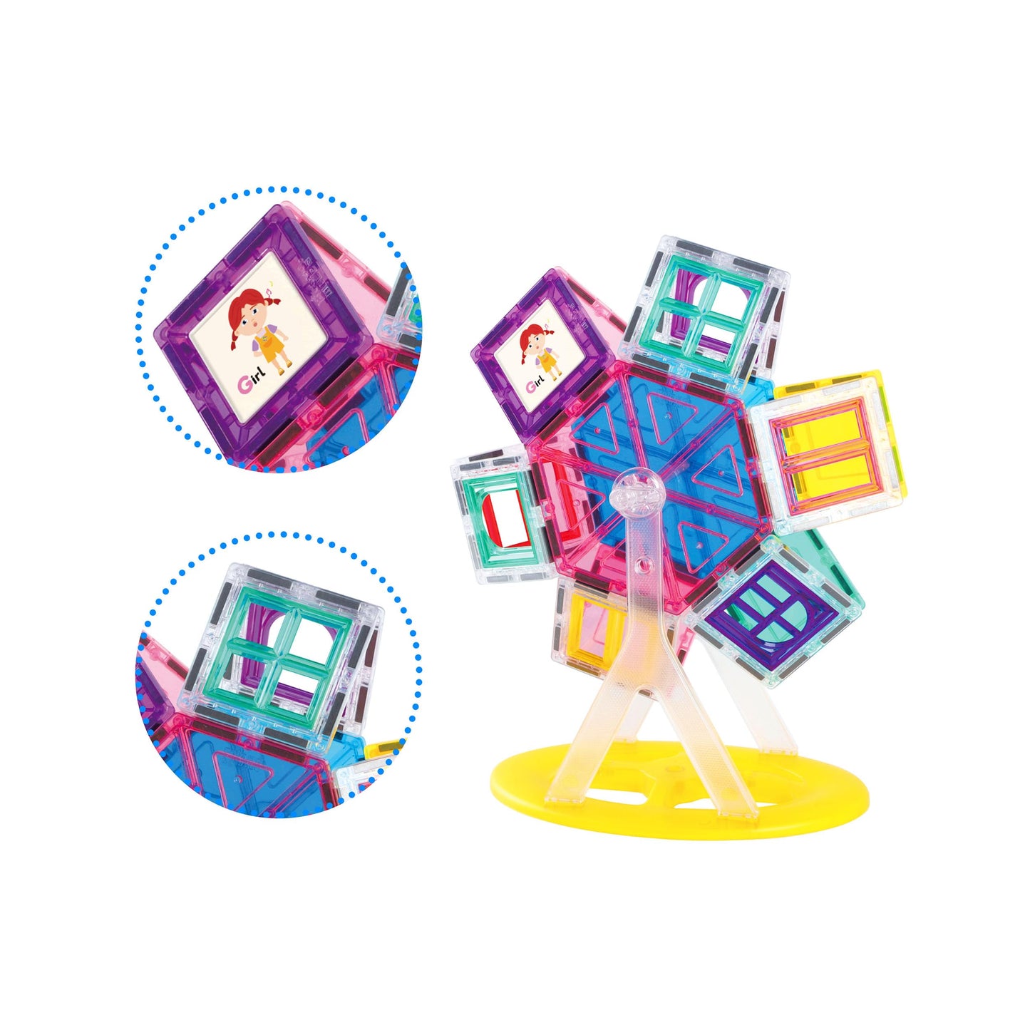 PicassoTiles Ferris Wheel Magnet Tile Set – 360° Rotating STEM Building Kit (Ages 3+)