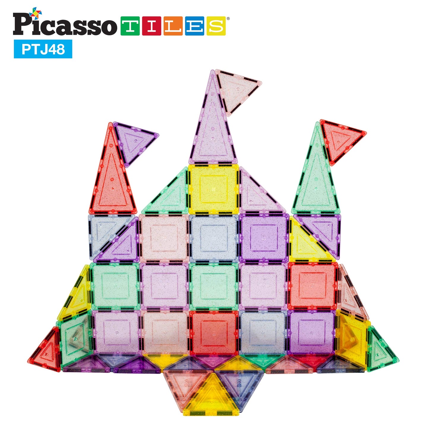 PicassoTiles Magnetic Tiles Blocks PTJ48 — Reflective Leaf Flakes STEM Building Set