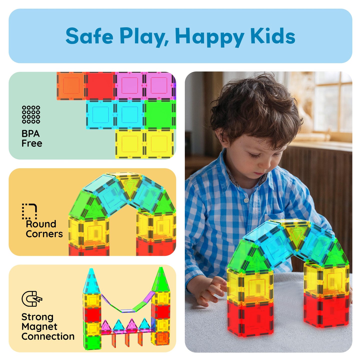 PicassoTiles Expansion Square Pack - Magnetic Construction Tiles for Kids STEM Learning