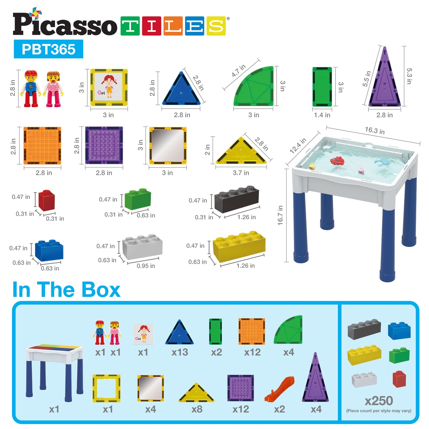 PicassoTiles 316-Piece Activity Table with Magnetic Tiles & Storage | STEM Toys for Ages 3+