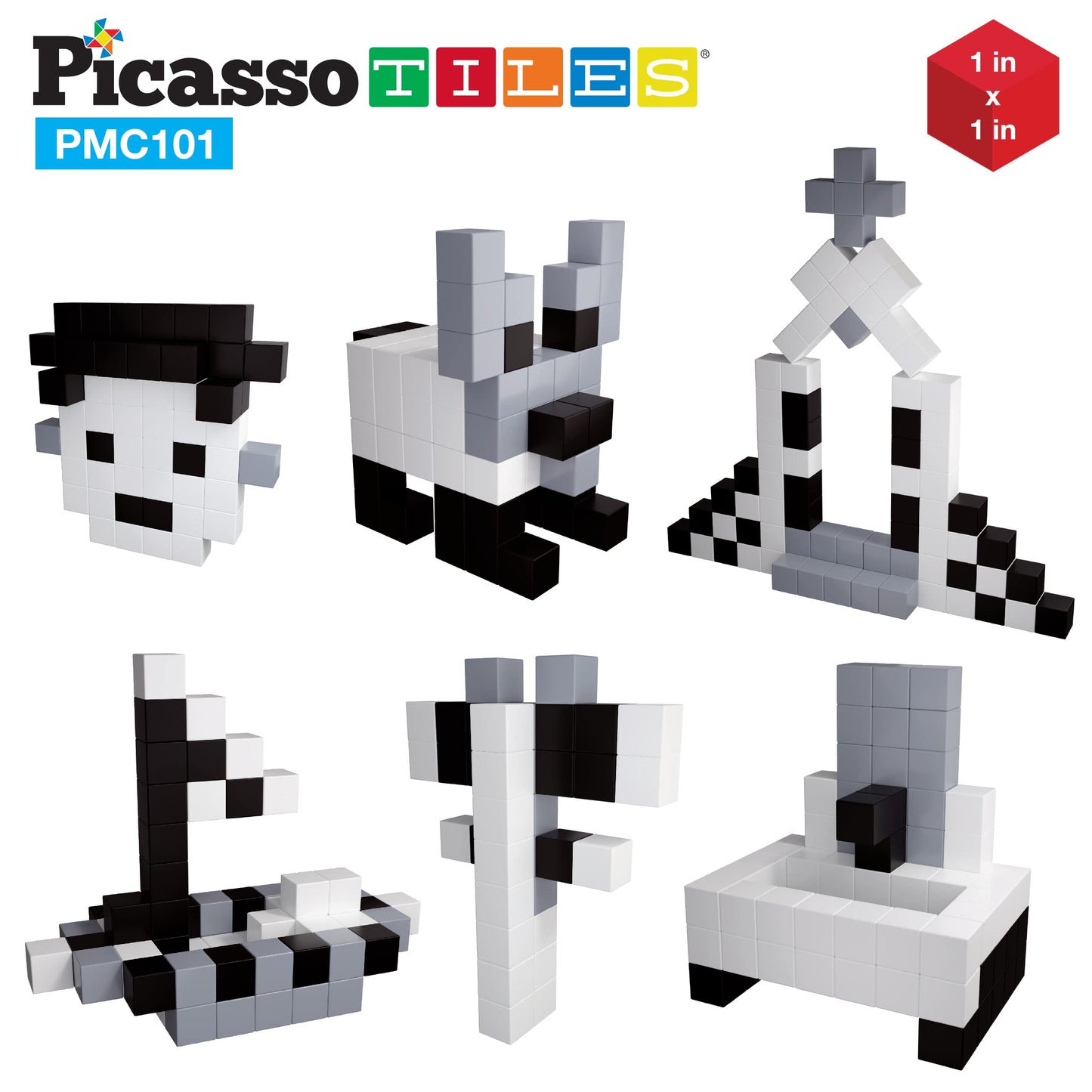PicassoTiles 101pc Magnetic Puzzle Cube Set – Black & White 1-Inch STEM Toy for Kids 3+