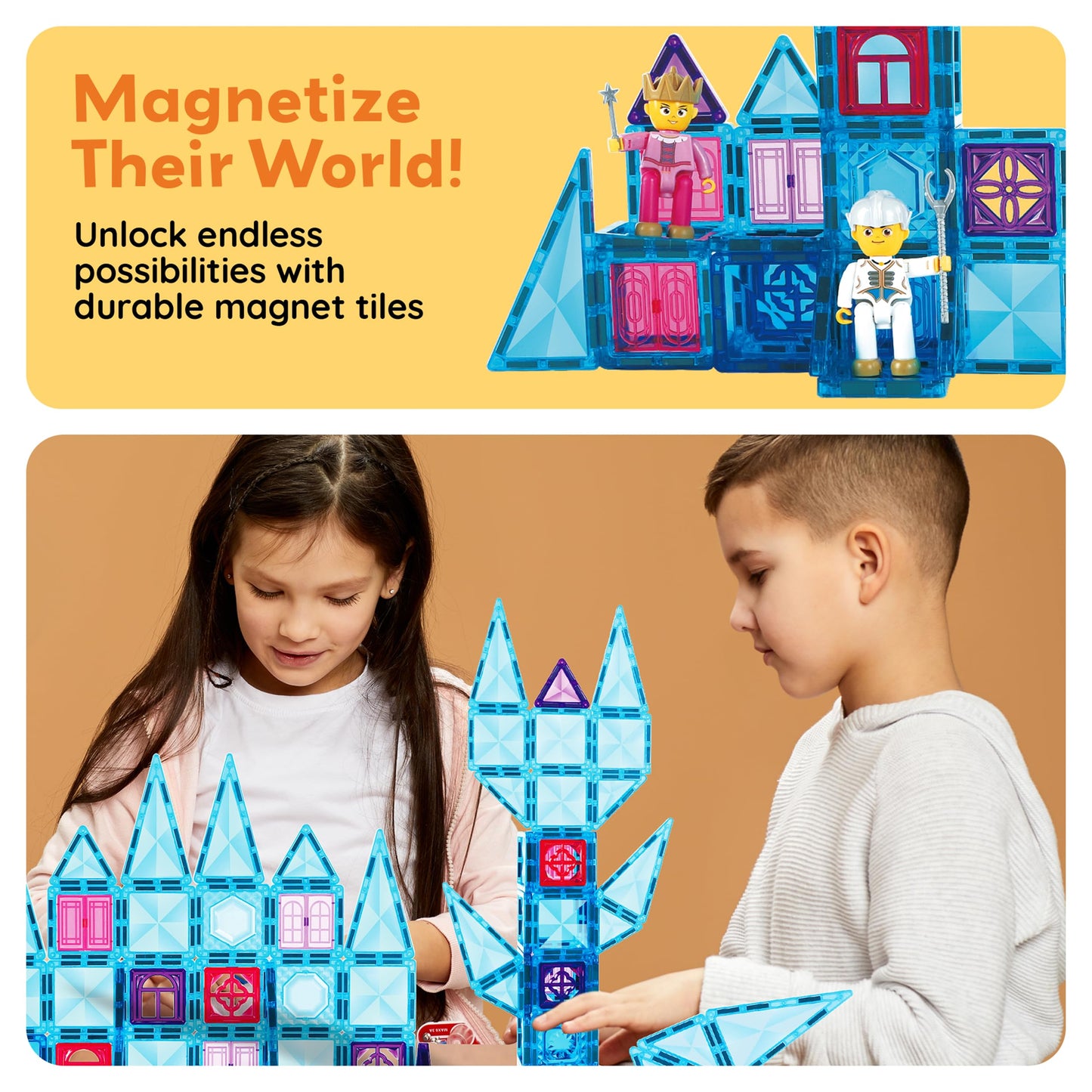 PicassoTiles 71pc Mini Diamond Series Winter Ice Theme Magnetic Tile Building Blocks PTM71 | Travel-Size STEM Toy