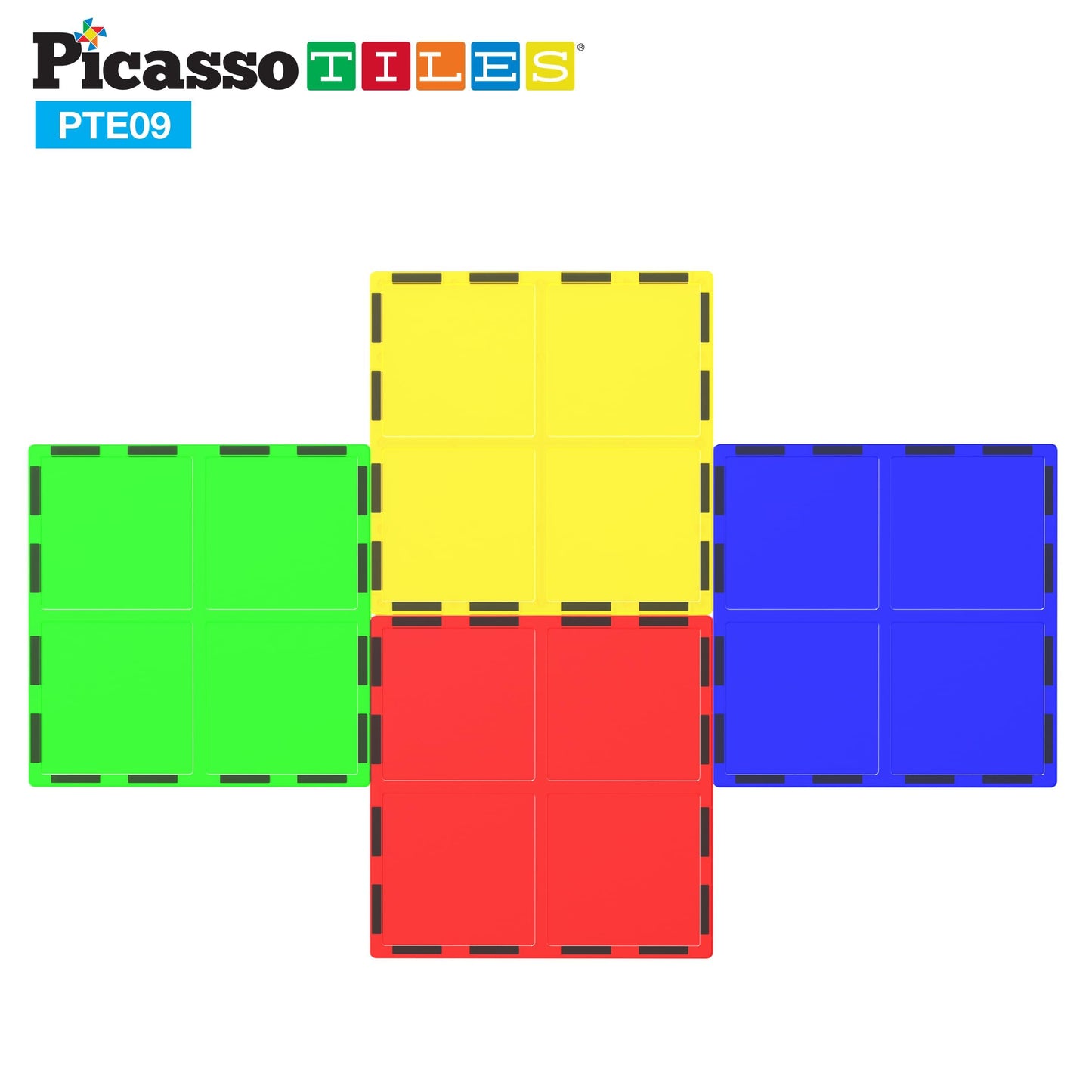 PicassoTiles 4pcs Magnetic Large Square Tiles – STEM Building Toy