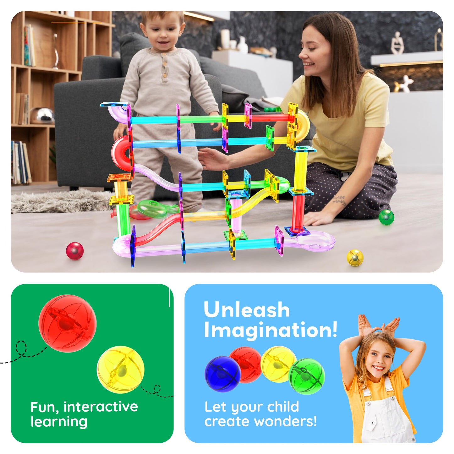 PicassoTiles 8pc Marbles – Magnetic Track Tiles STEM Toy for Kids 3+