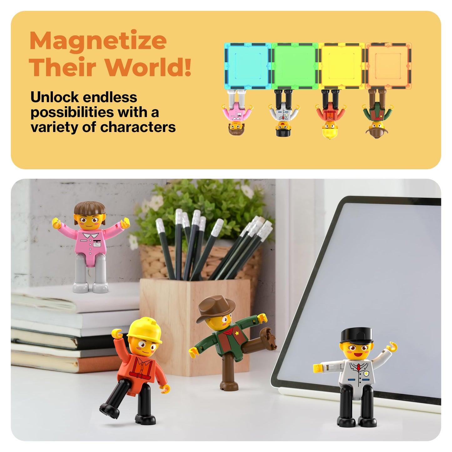 PicassoTiles Profession Character Figures – Magnetic STEM Add-On Pack for Kids (PTA02)