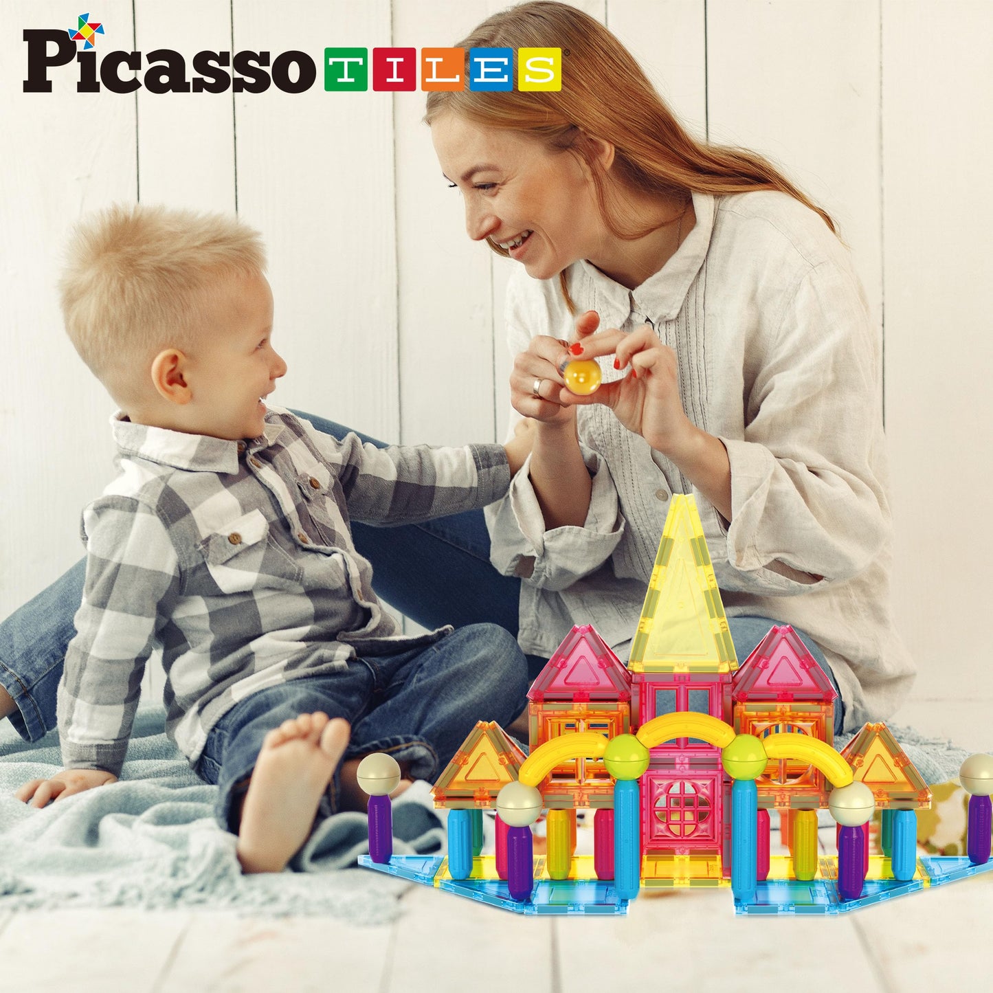 PicassoTiles 82-Piece Magnetic Tiles & Sticks – STEM Building Toy for Kids 3+