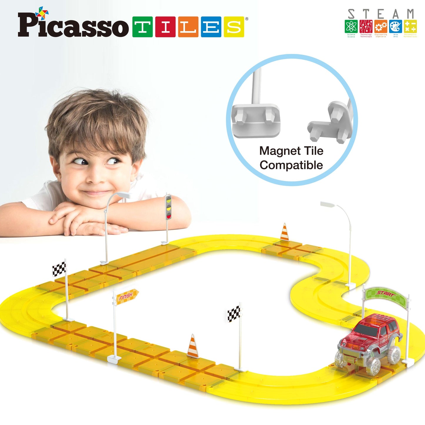 PicassoTiles Magnet Race Track Add-On Kit with Stabilizers & Stickers (Ages 3+)