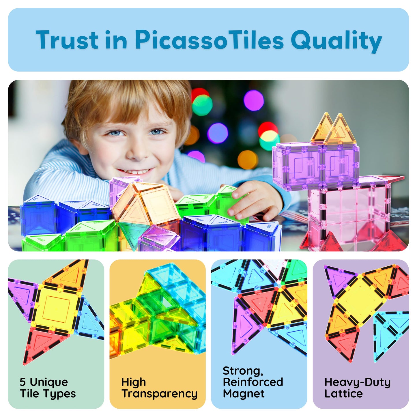 PicassoTiles Magnetic Tiles 101pcs – STEM Toy Set with Carry Case for Kids 3+