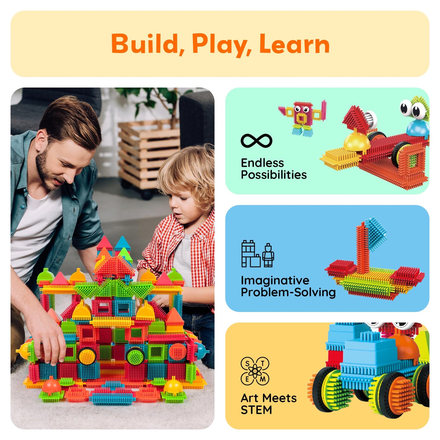 PicassoTiles Hedgehog Interlocking Blocks 240pcs | STEAM Building Set for Ages 3+