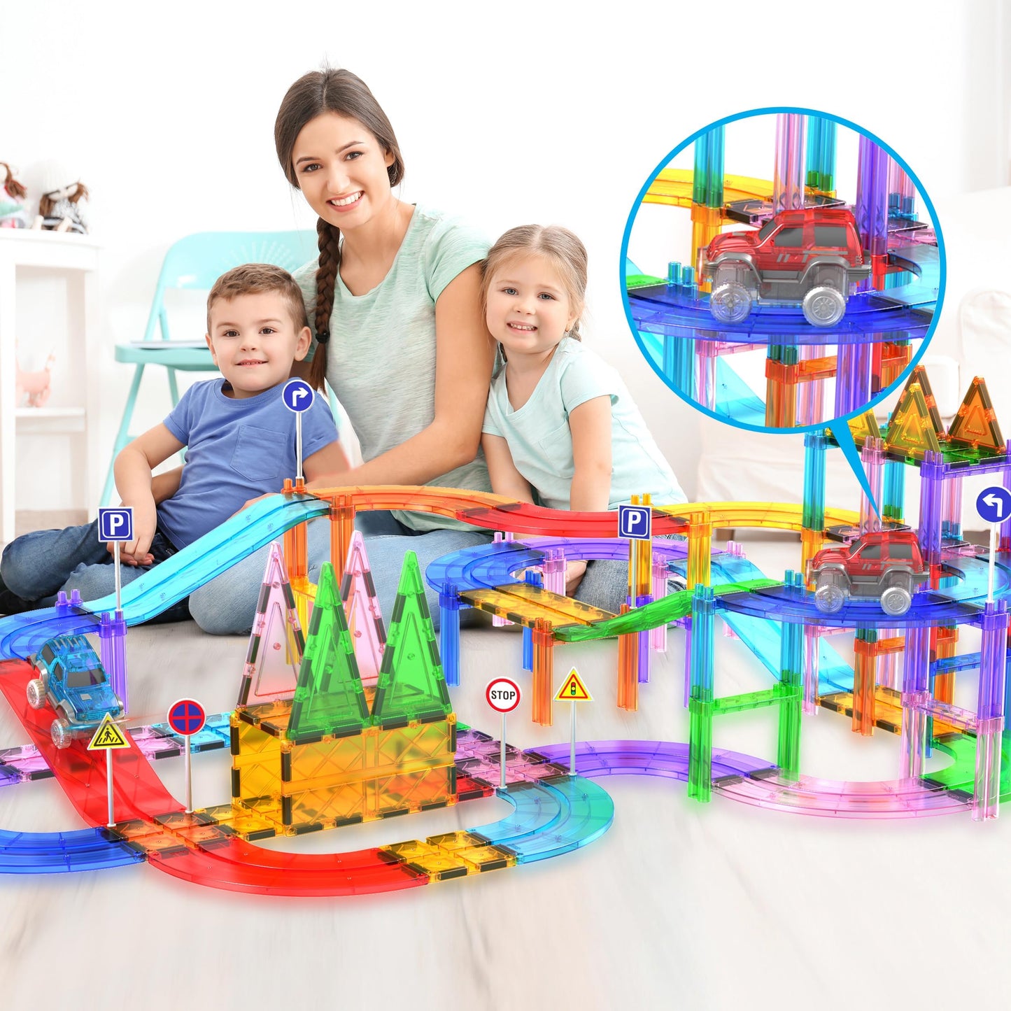 PicassoTiles 3 LED Magnetic Race Cars Set | Lights, STEM Building Kit for Kids 3+