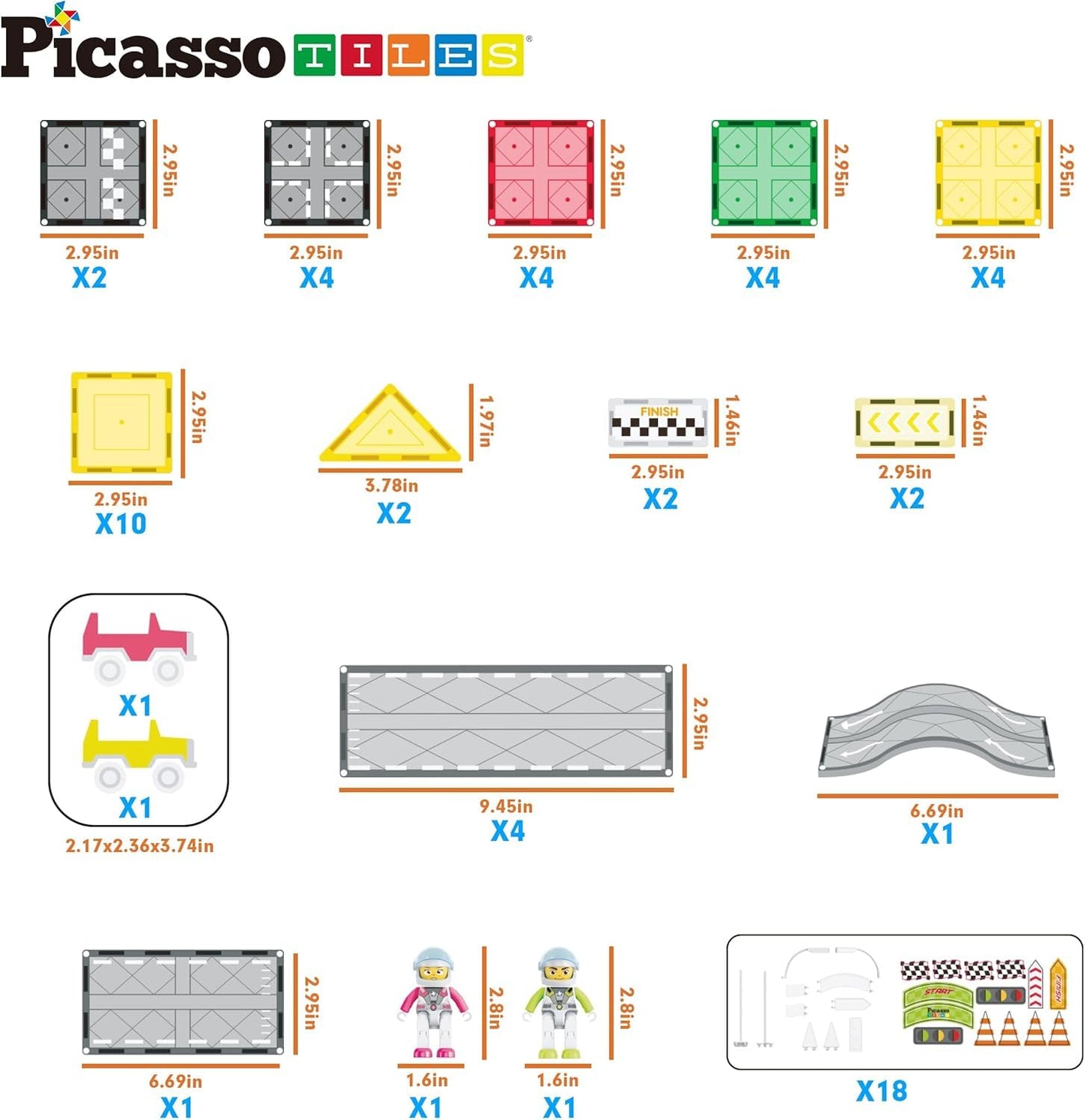 PicassoTiles Magnet Tile Race Car Track Kit PTR05 – STEM Building Blocks