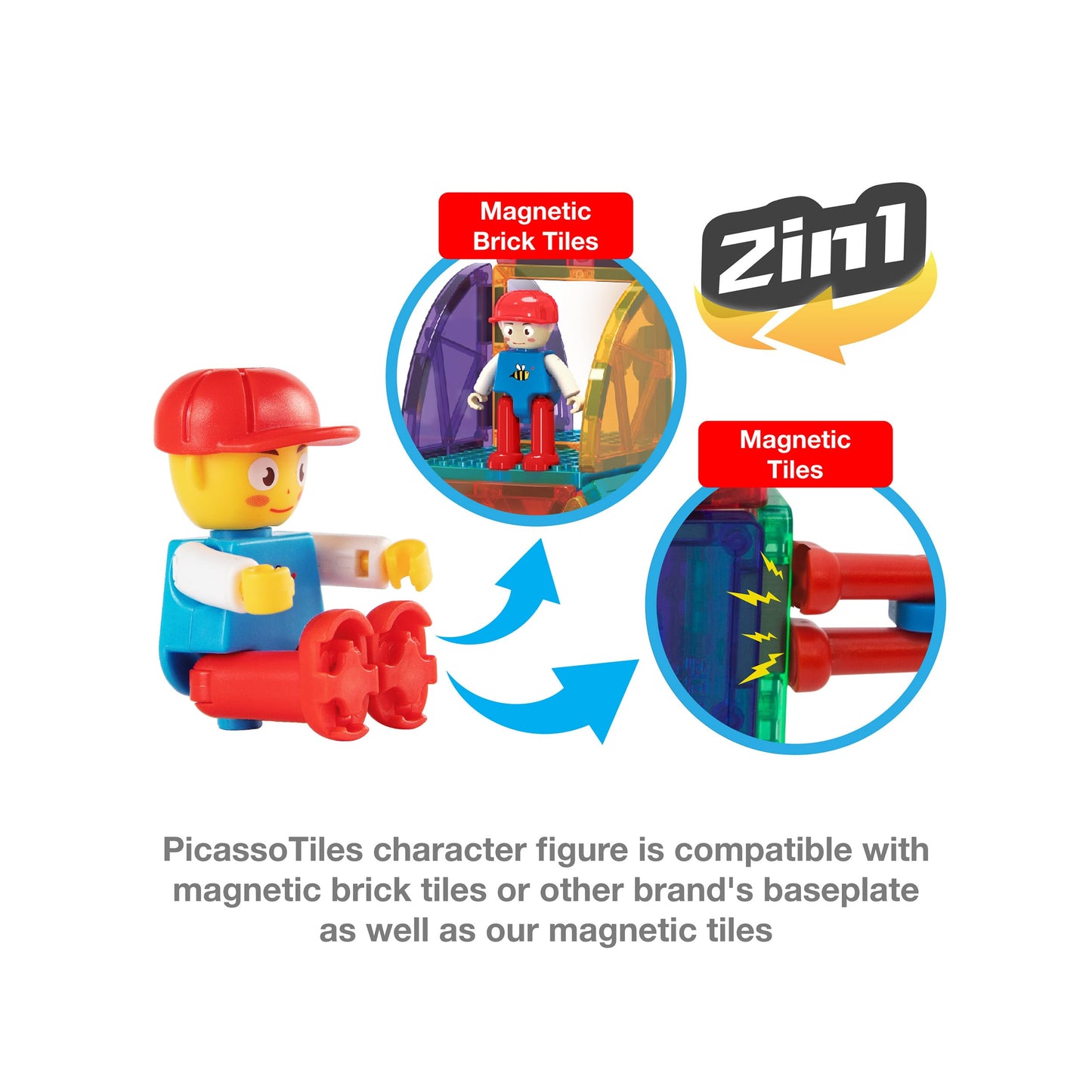 PicassoTiles 333pcs Magnetic Brick Tile Set & Magnetic Tile Combo – STEM Toys for Kids